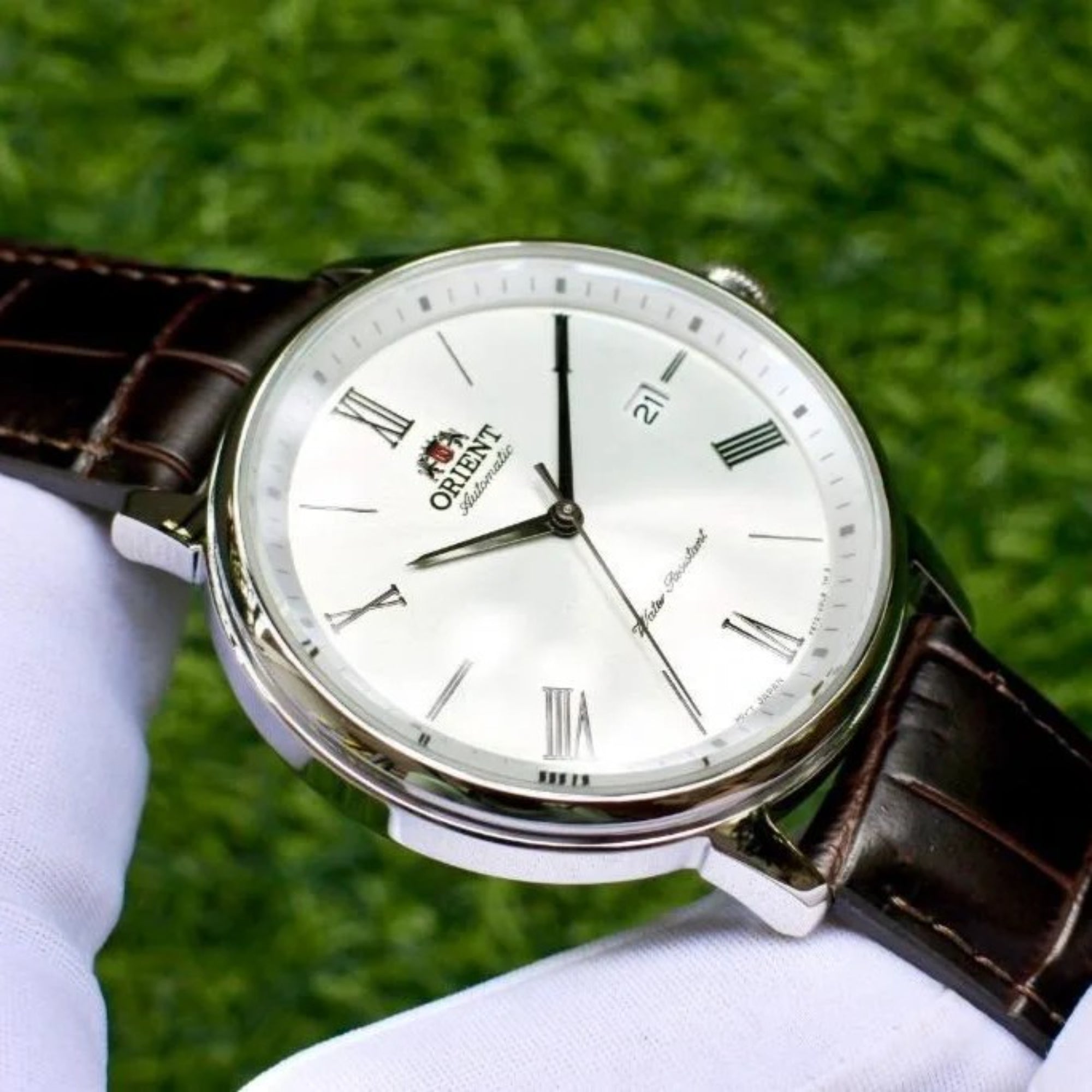 Orient Contemporary 42mm Weißes Zifferblatt Leder Herren Automatik Uhr RA-AC0J06S30B
