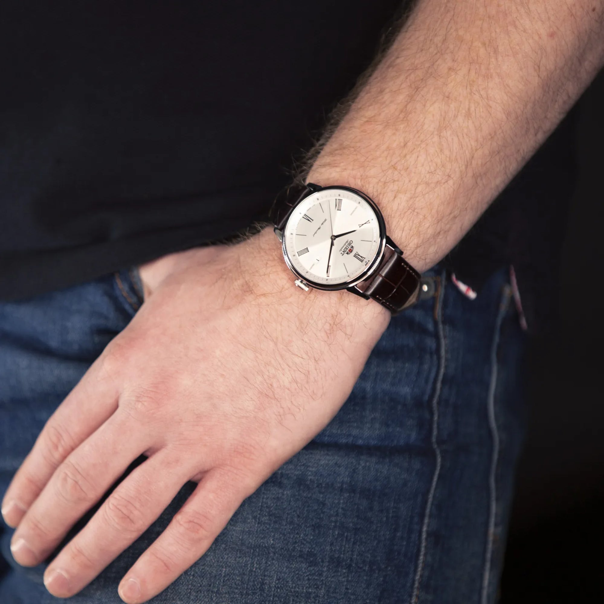 Orient Contemporary 42mm Weißes Zifferblatt Leder Herren Automatik Uhr RA-AC0J06S30B