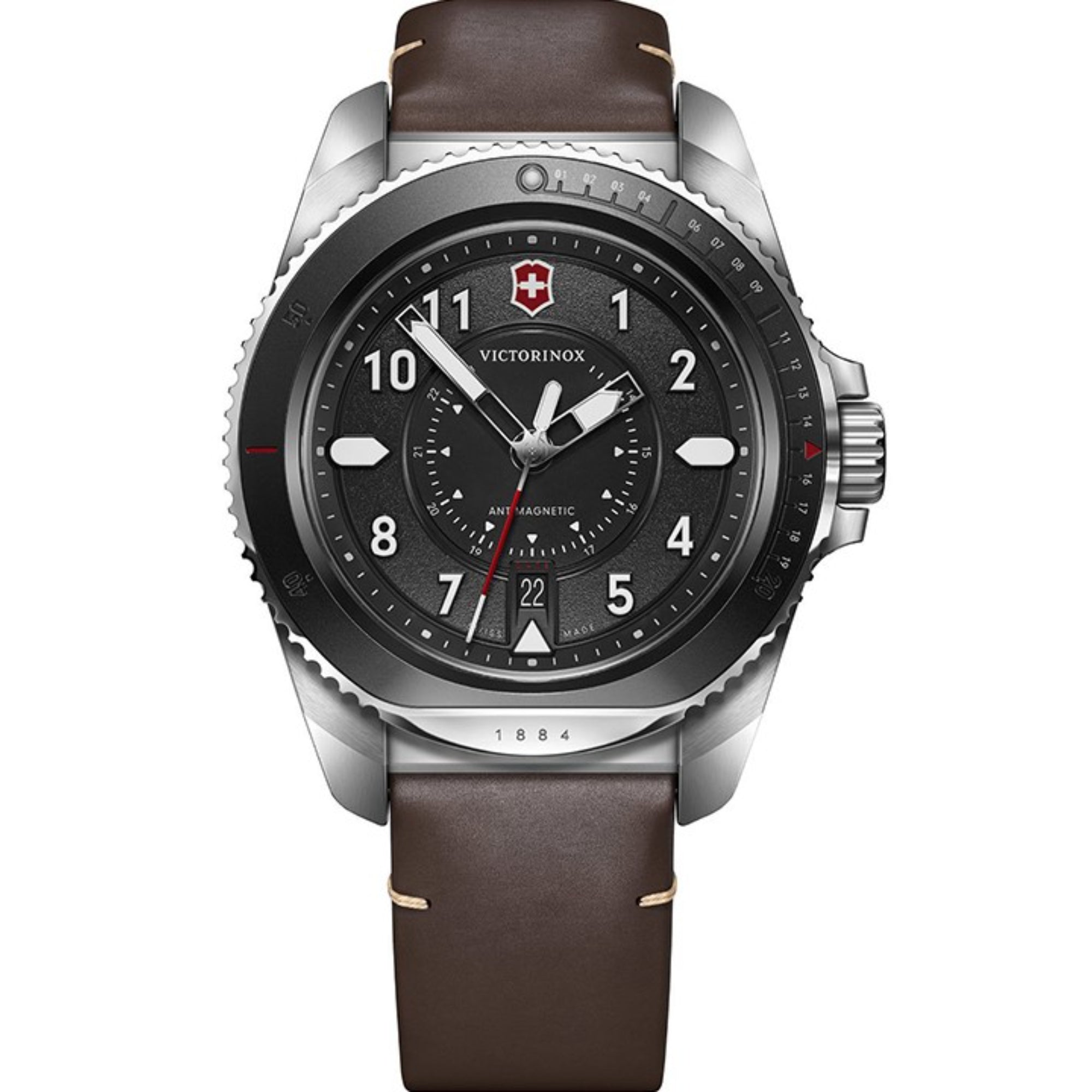 Victorinox Journey 1884 43mm Schwarzes Zifferblatt Silikon & Leder Set Herren Quarz Uhr 241976.1