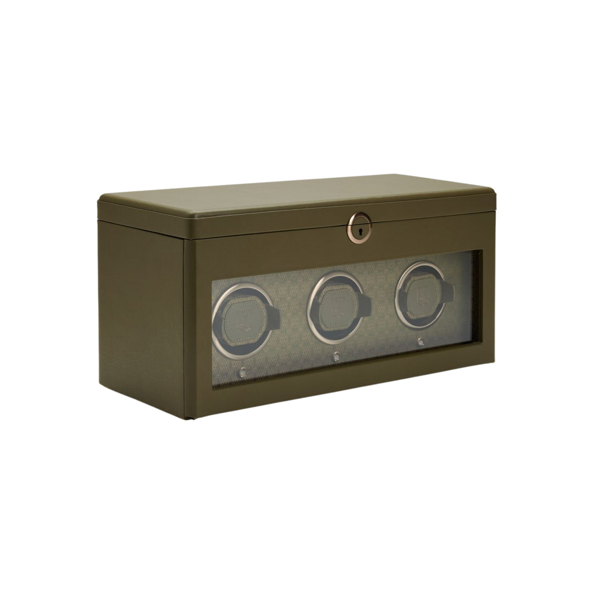 WOLF Earth 190th Anniversary 190541 three-quarter perspective showing closed olive triple watch winder cabinet