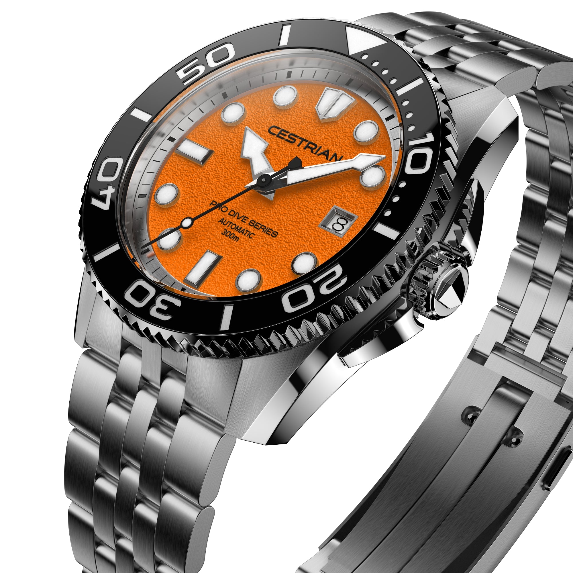 Cestrian Pro Dive Series Orange Dial Steel Bracelet Automatic 300m Men's Watch CP-ORB001