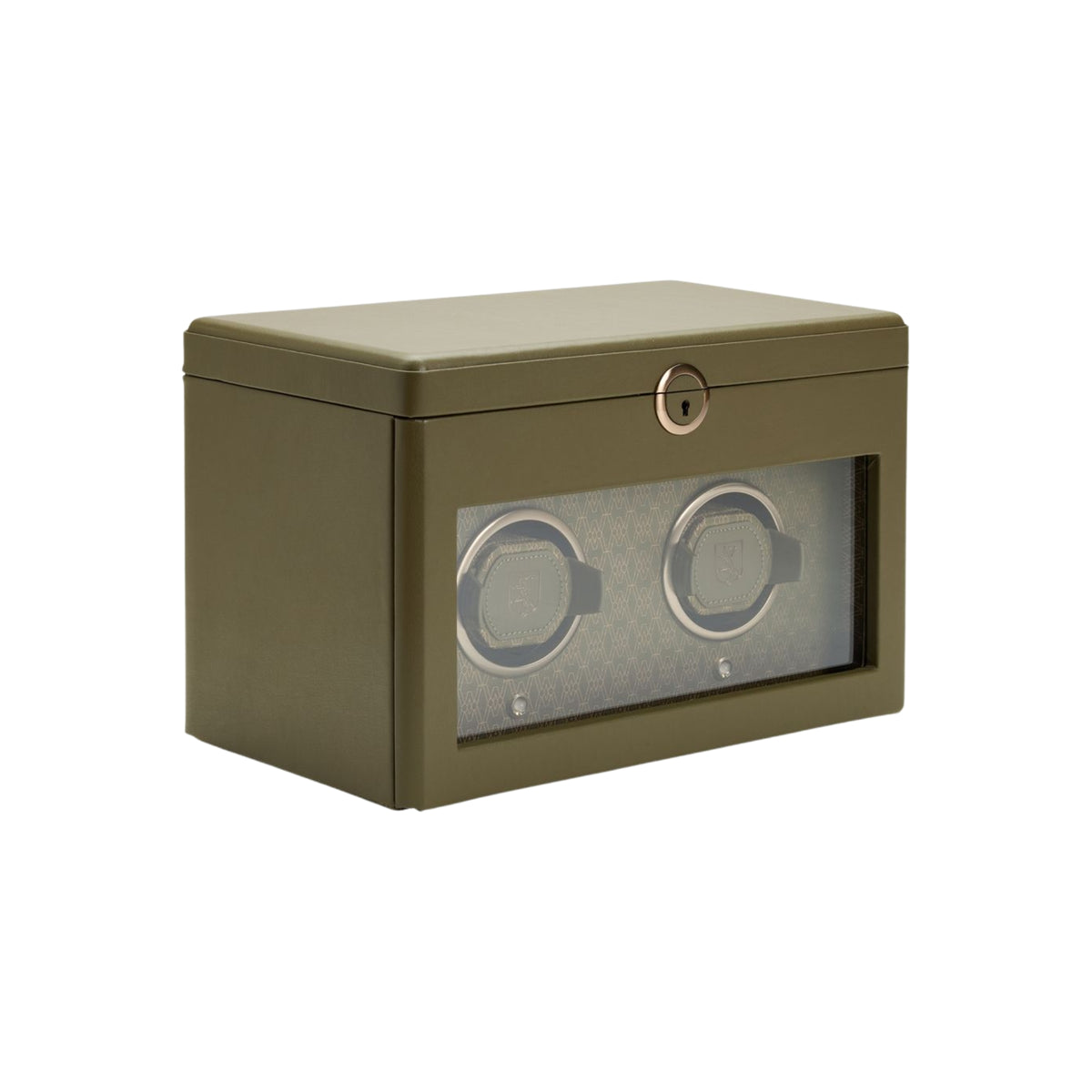 WOLF Earth 190th Anniversary 190441 three-quarter perspective showing closed olive double watch winder case