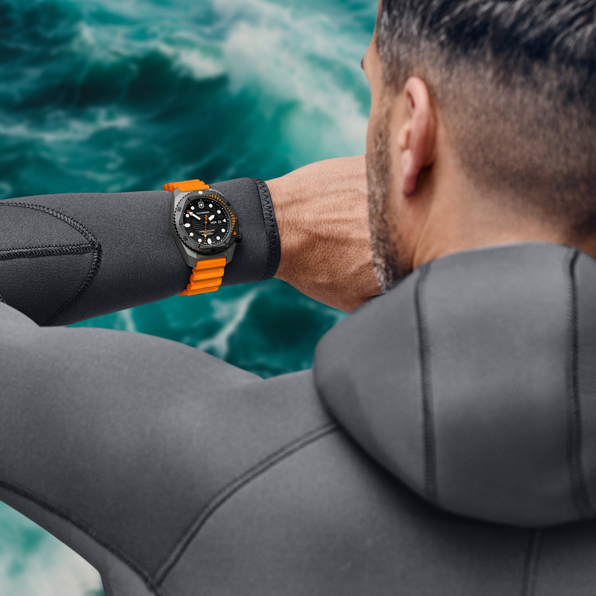 Victorinox Dive Pro Automatic titanium 241996 watch worn on wrist