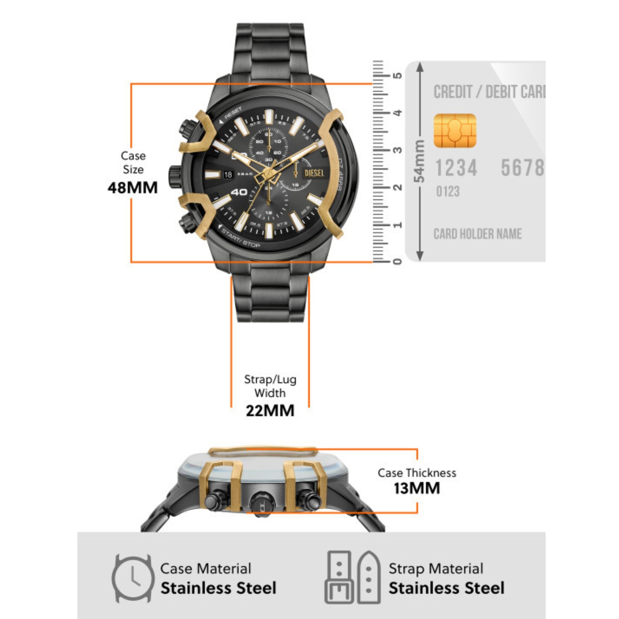 Diesel Griffed 48mm Chronograph Grey Dial Steel Mens Quartz Watch DZ4668