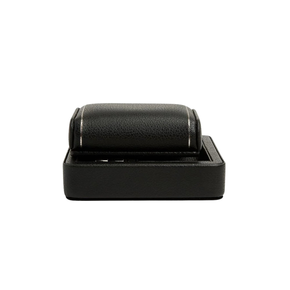 WOLF British Racing 485402 front view showing folded black single travel watch stand resting on base tray