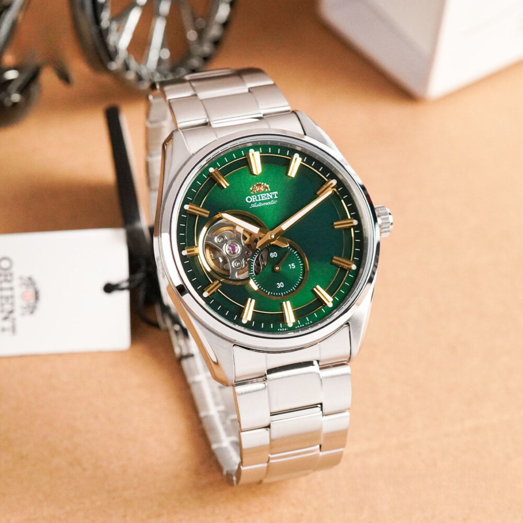 Orient Stretto 41mm Semi Skeleton Green Dial Steel Mens Automatic Watch RA-AR0008E30B