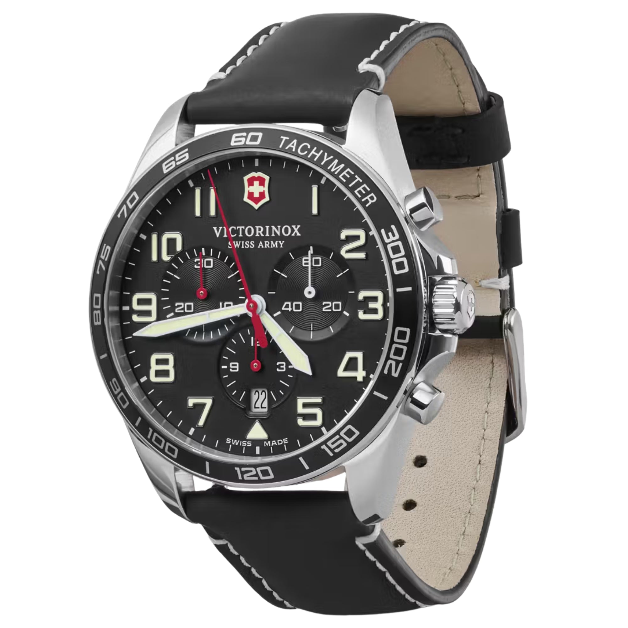 Victorinox Fieldforce 42mm Chronograph Black Dial Leather Mens Quartz Watch 241852