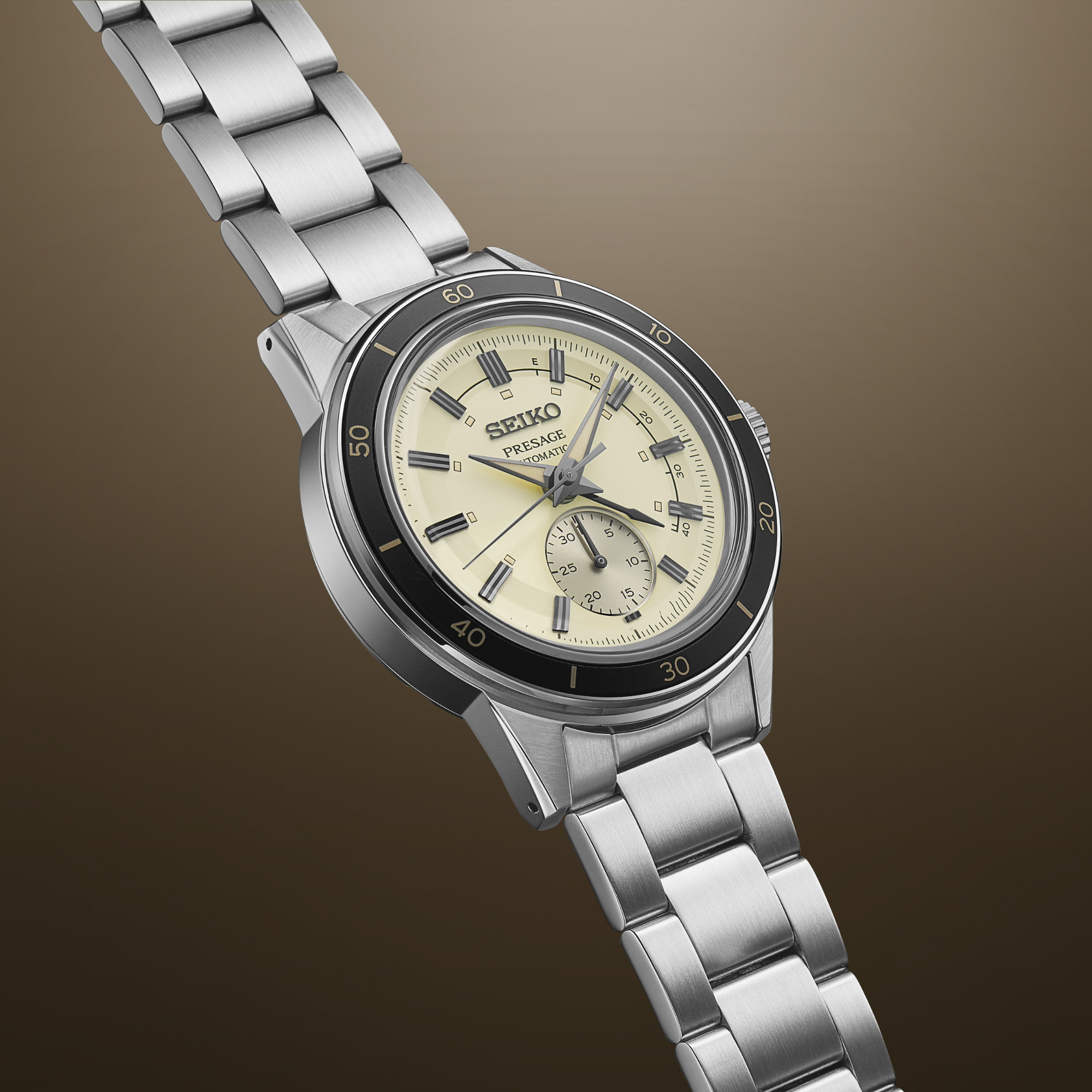 Seiko Presage Style 60s Automatik Elfenbein Zifferblatt Edelstahlarmband Herren Uhr SSA447J1