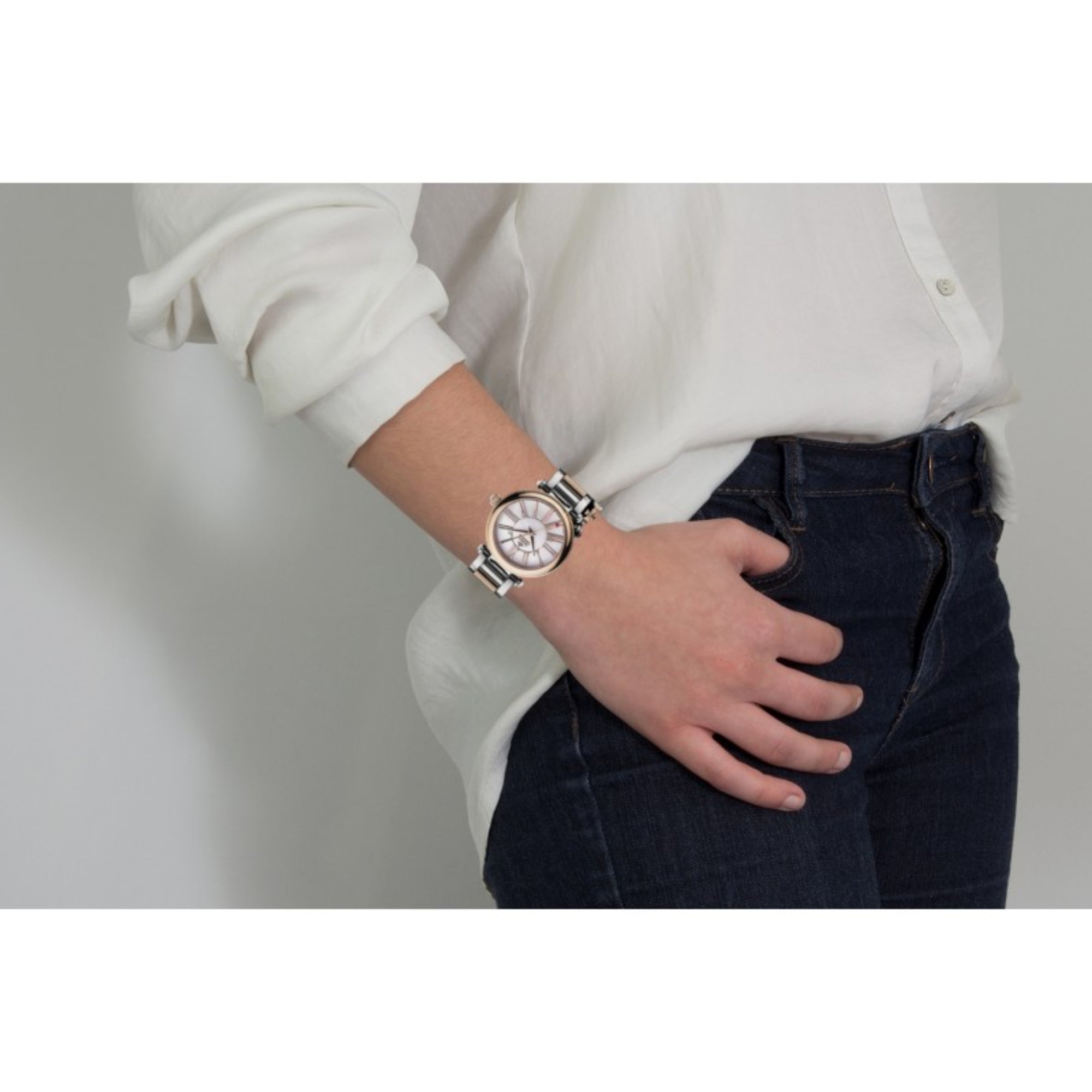 Vivienne Westwood Mother Orb Quartz Pink Mother of Pearl Dial Steel Strap Women's Watch VV006PRSSL
