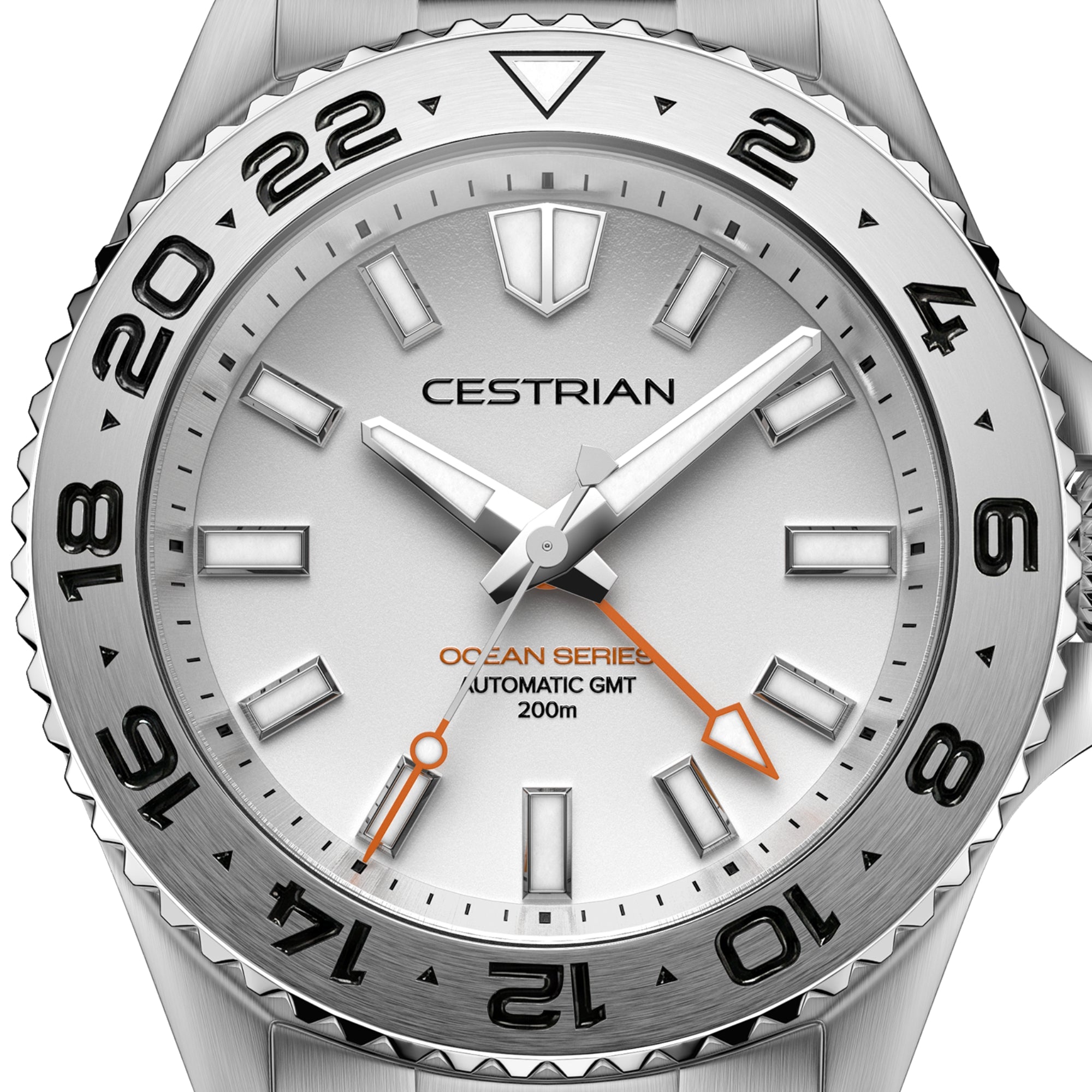 Cestrian Ocean Series Silver White Dial Steel Bracelet Automatic GMT Men's Watch CO-SWS001