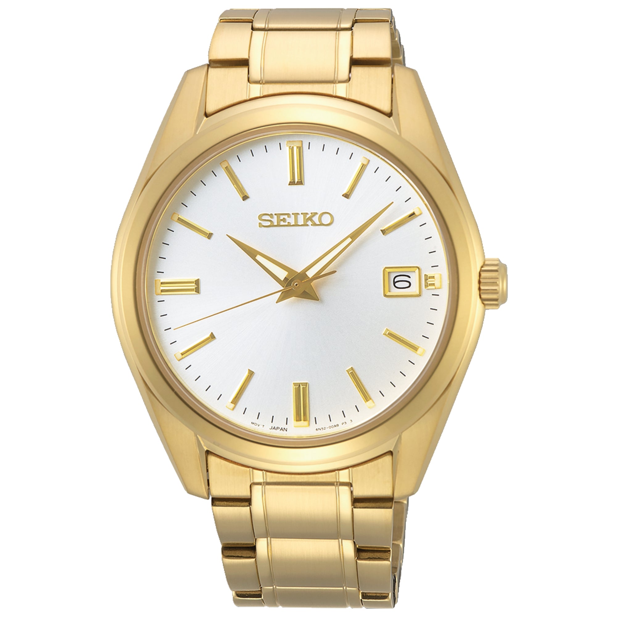 Seiko Essentials 40mm gold-tone white dial steel quartz watch SUR314P1 front view