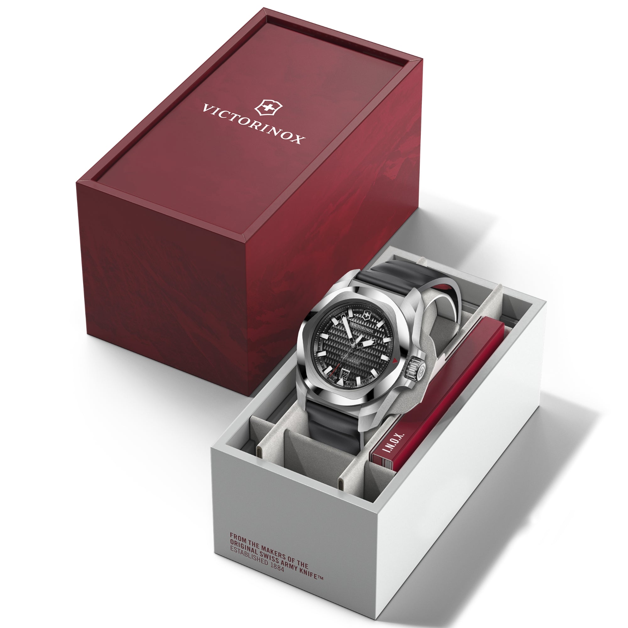 Victorinox I.N.O.X. 242039 watch displayed in premium red and white gift box packaging