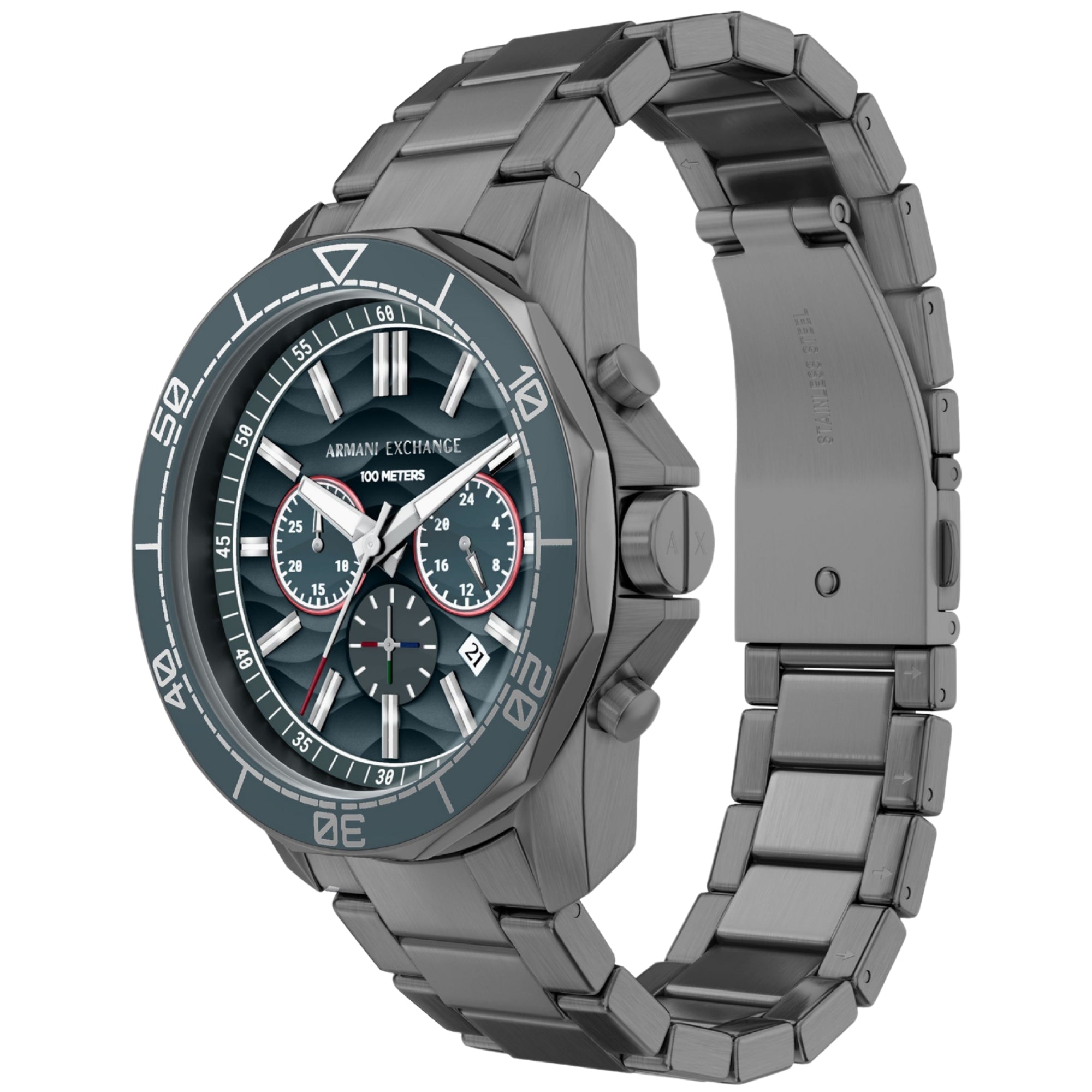 Armani Exchange Spencer 44mm Chronograph Blaues Zifferblatt Edelstahl Herren Quarz Uhr AX1972