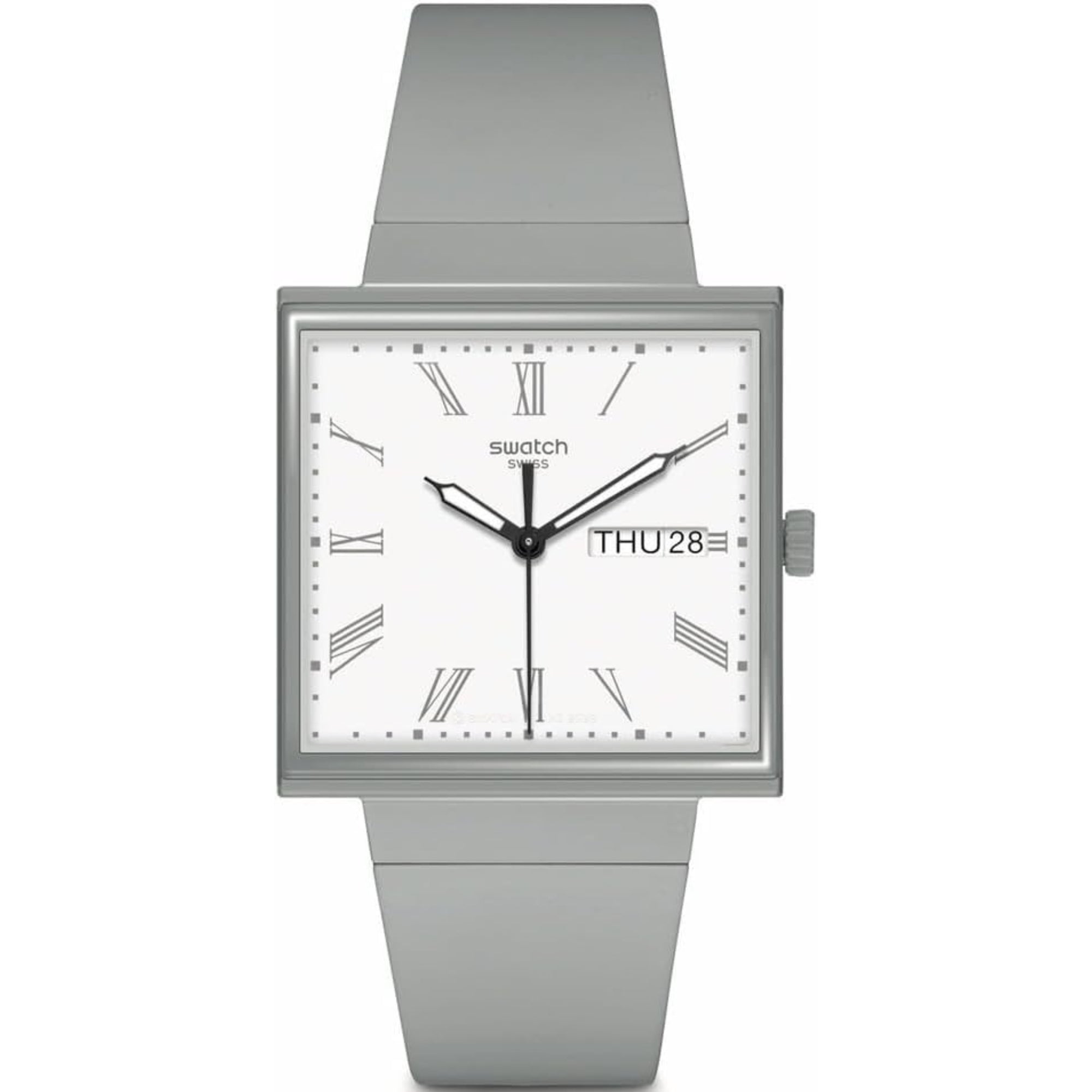 Swatch WHAT IF...GRAY? Square Bioceramic White Dial Bio-sourced Strap Unisex Watch SO34M700