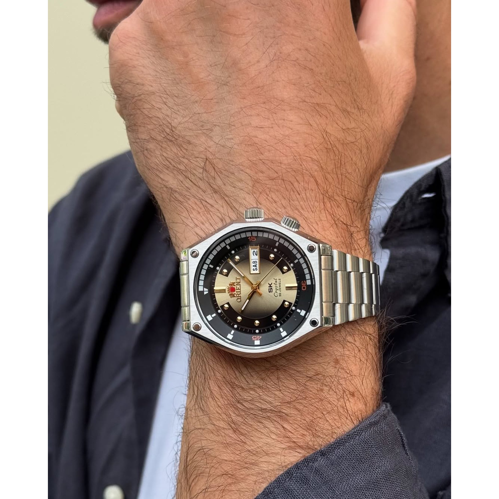 Orient Neo 70s RA-AA0B01G39B automatic watch worn on wrist