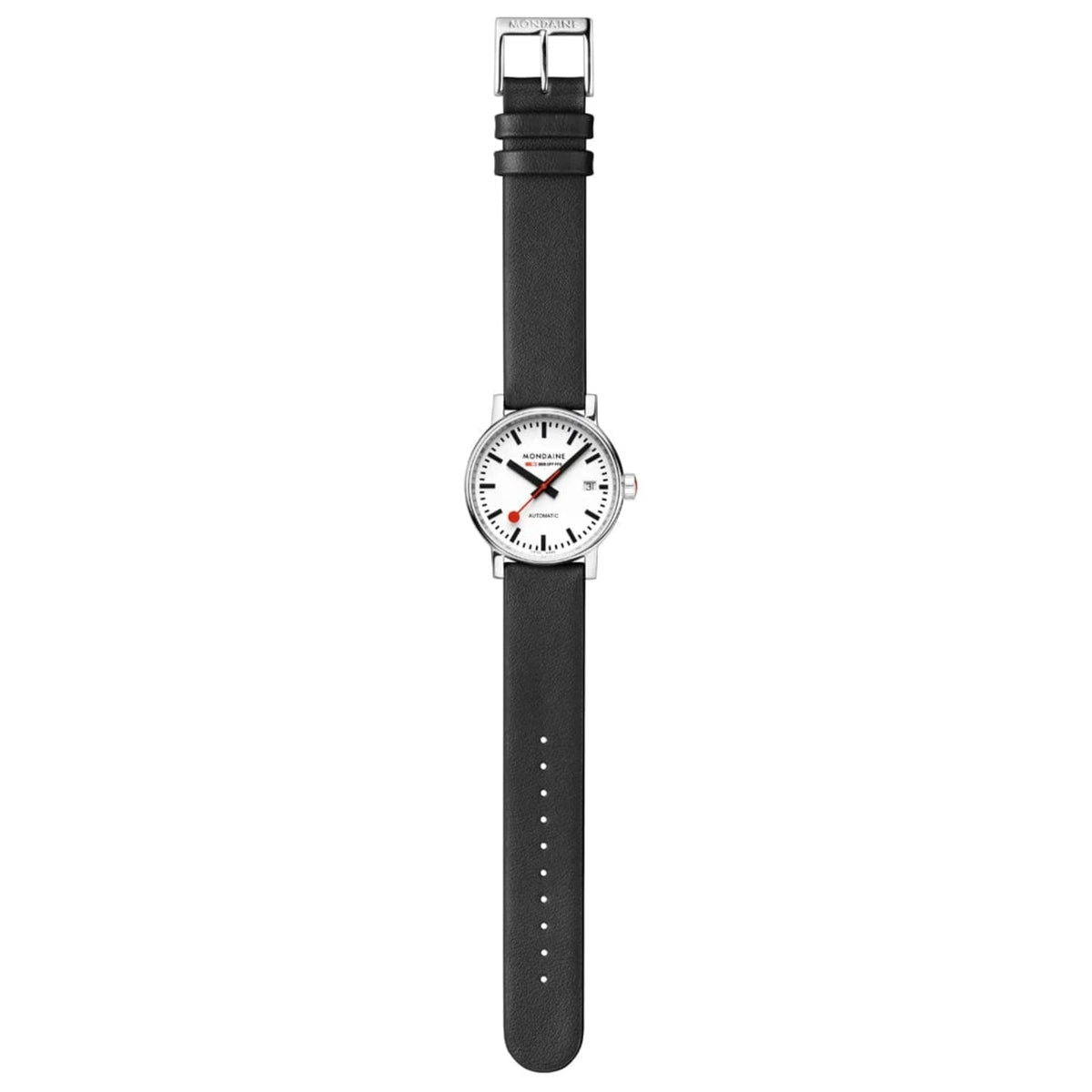 Montre Mondaine Evo2 Automatique cadran blanc bracelet cuir noir MSE.35610.LBV