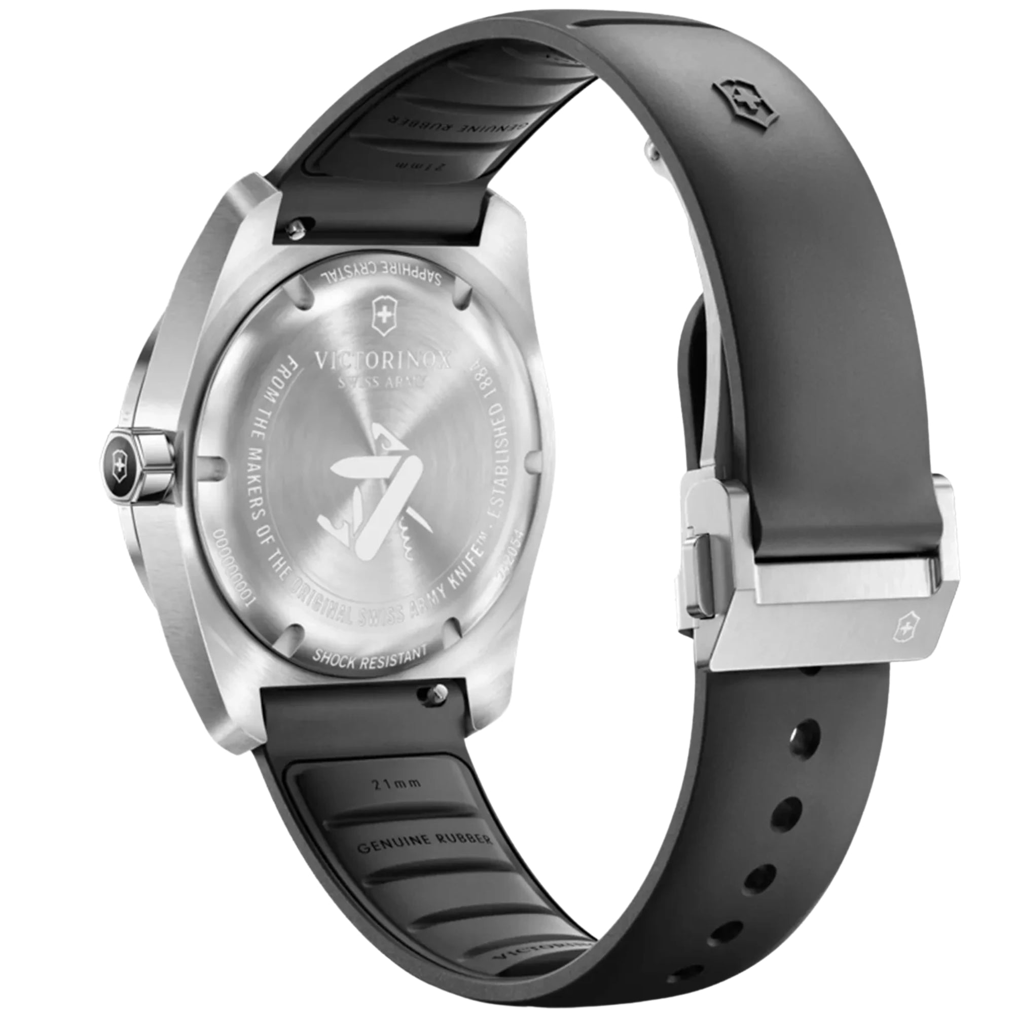 Victorinox 242054 black rubber strap and deployant clasp detail