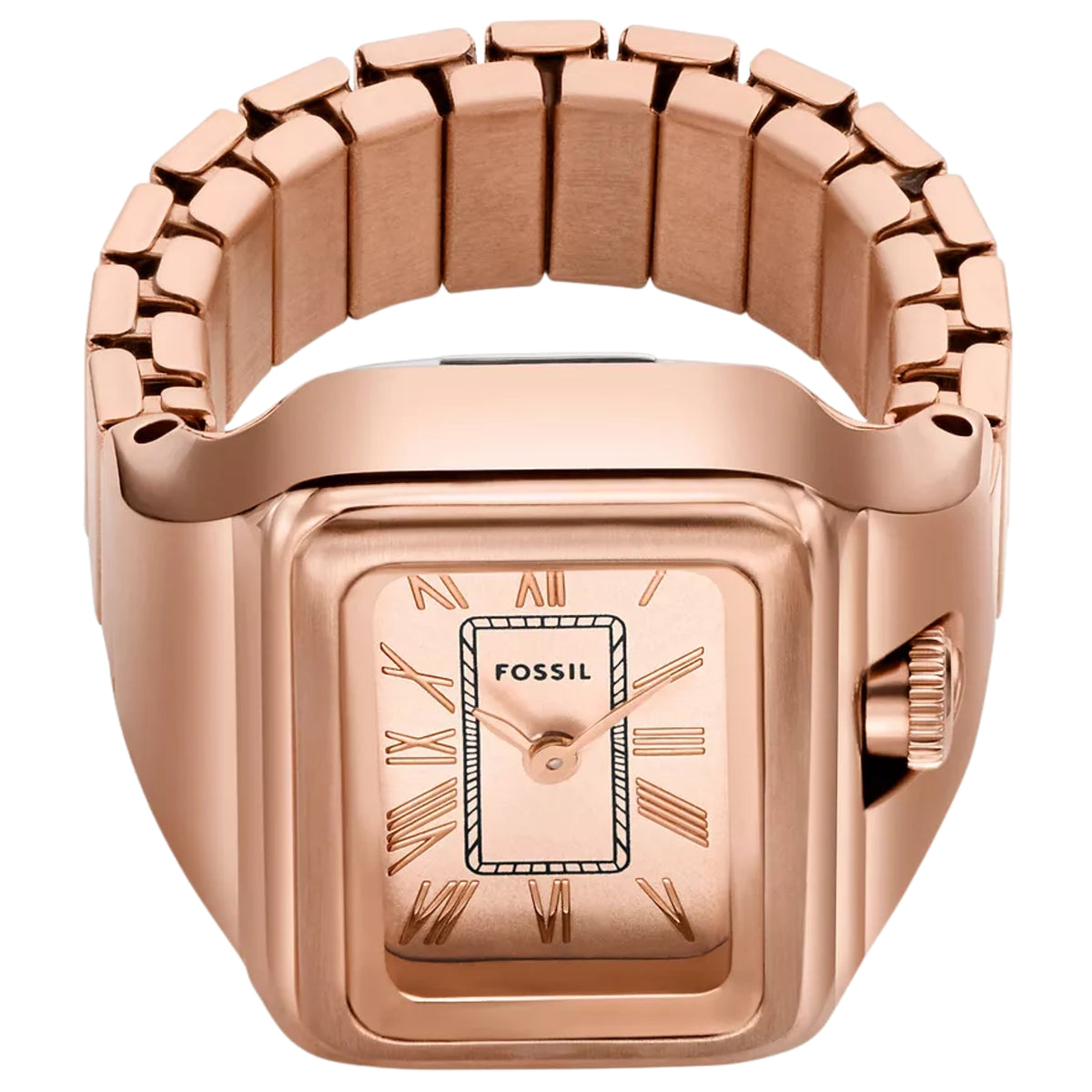 Rose gold-tone metal link bracelet and square case watch with Roman numeral dial