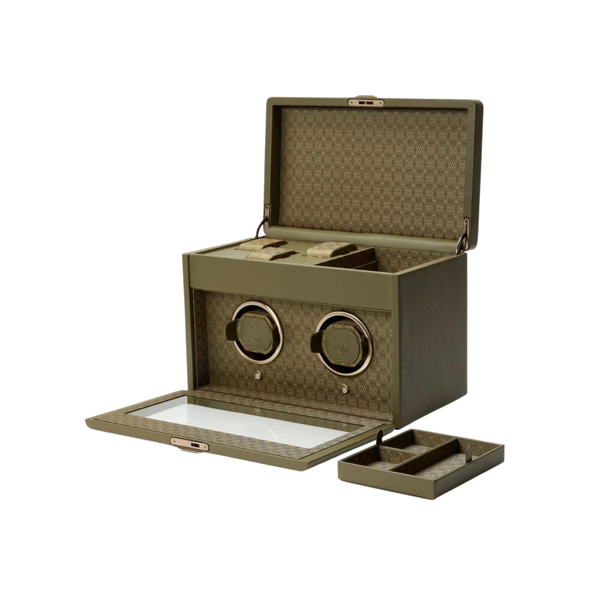 WOLF Earth 190th Anniversary 190441 perspective view of open olive winder showcasing upper storage area and removable accessory tray