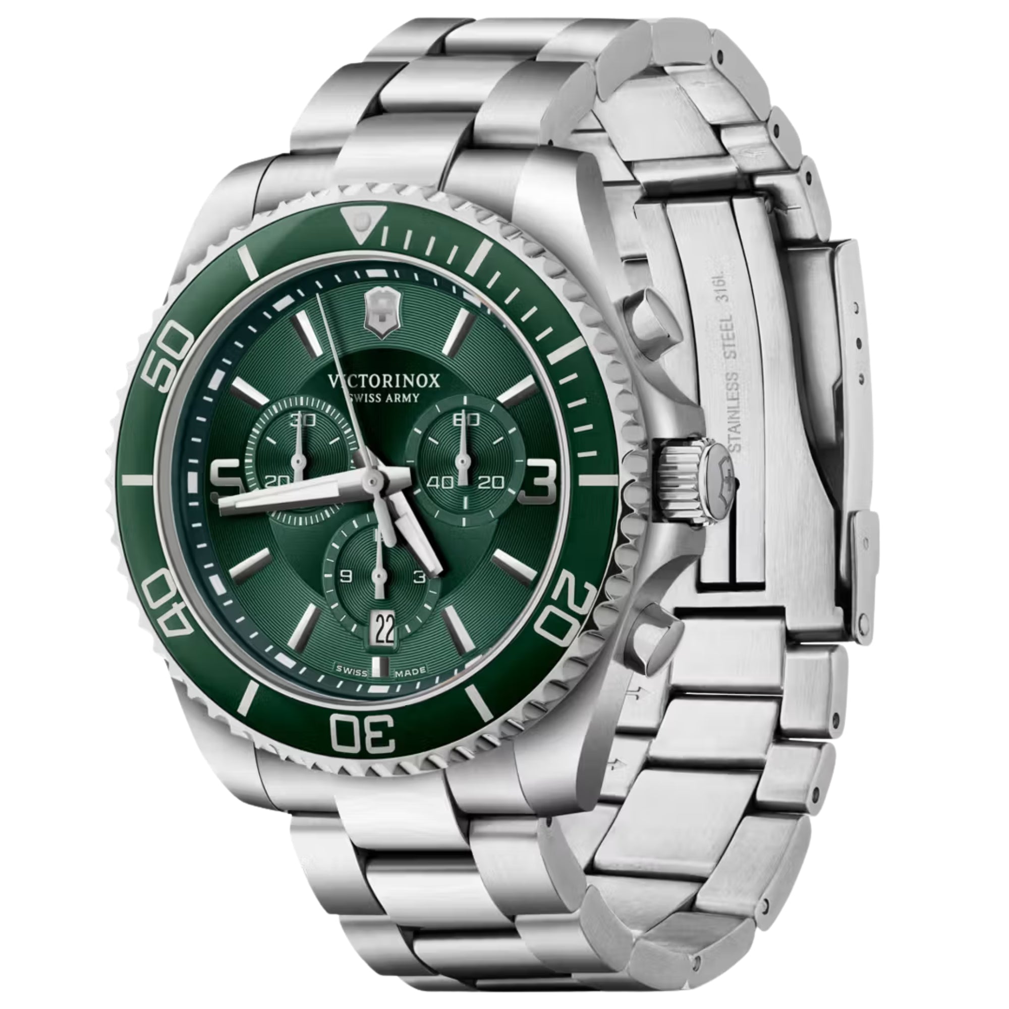 Victorinox Maverick 43mm Chronograph Grünes Zifferblatt Stahl Herren Quarz Uhr 241946