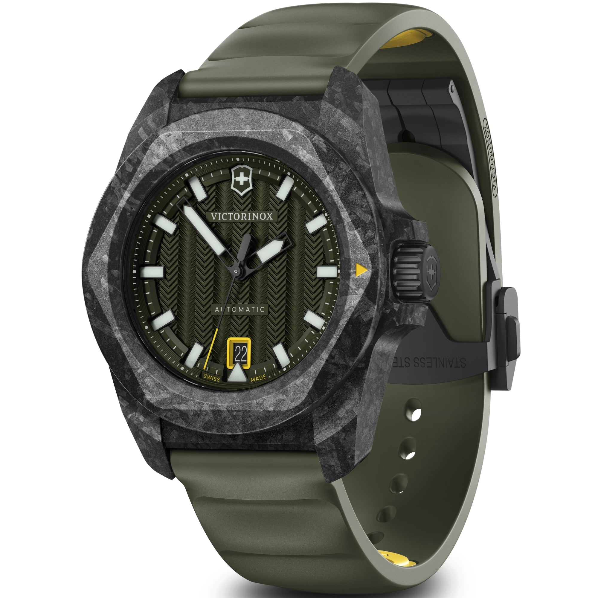 Victorinox I.N.O.X. 41mm Automatic green dial carbon rubber watch 242021.1 front view