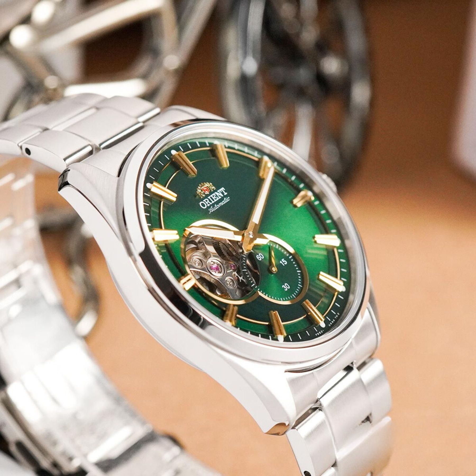 Orient Stretto 41mm Semi Skeleton Green Dial Steel Mens Automatic Watch RA-AR0008E30B