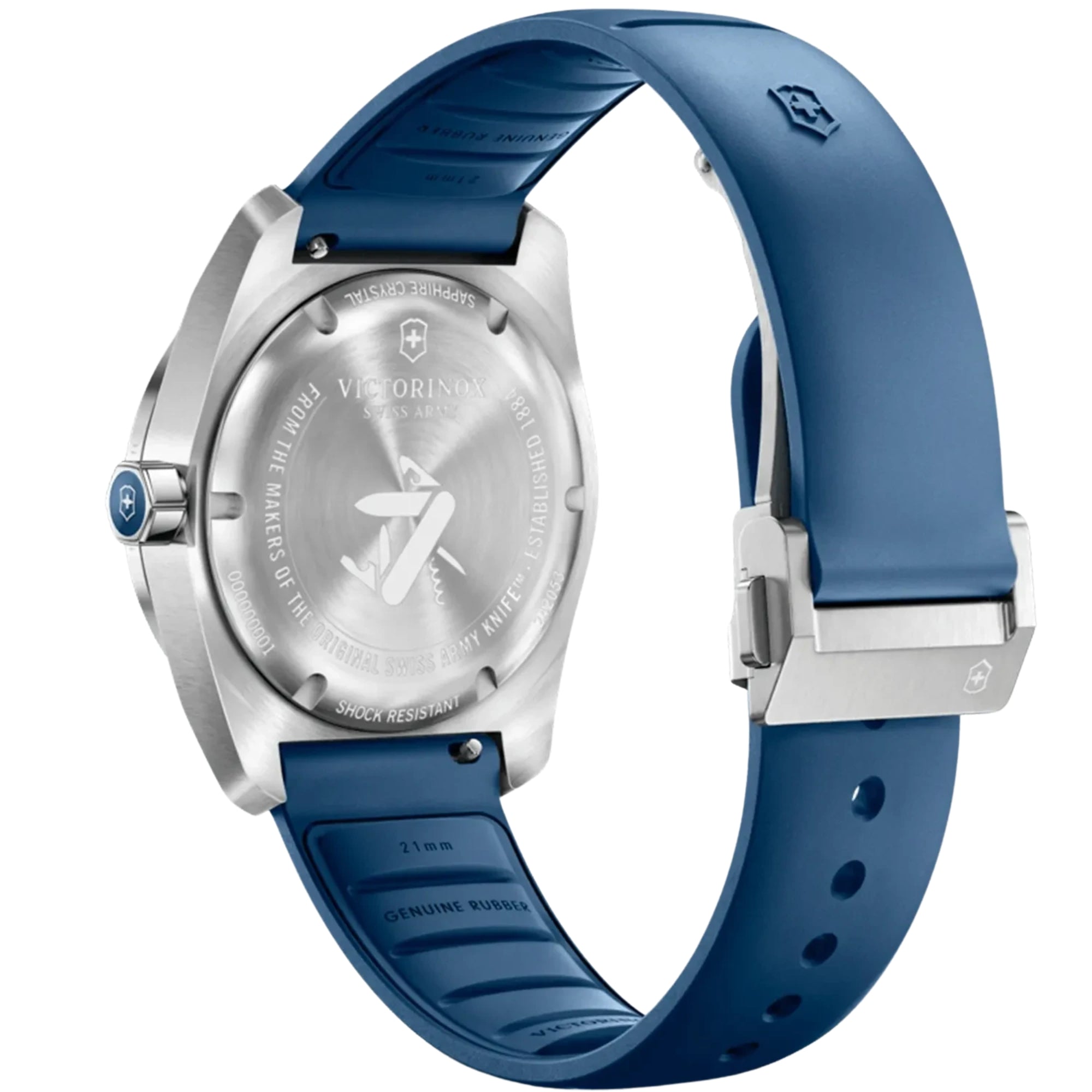 Victorinox 242053 blue rubber strap and deployant clasp detail