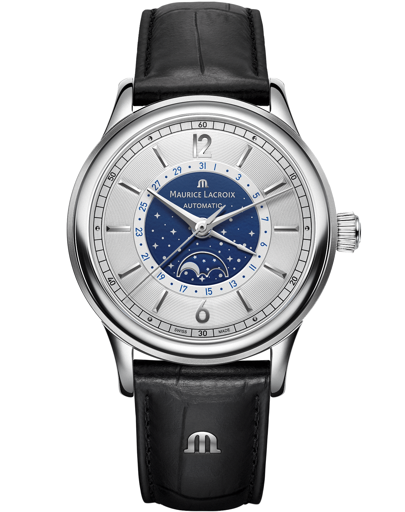 Maurice Lacroix Les Classiques Moonphase Automatic Silver Dial Men's Watch LC6168-SS001-122-1 - WatchNation
