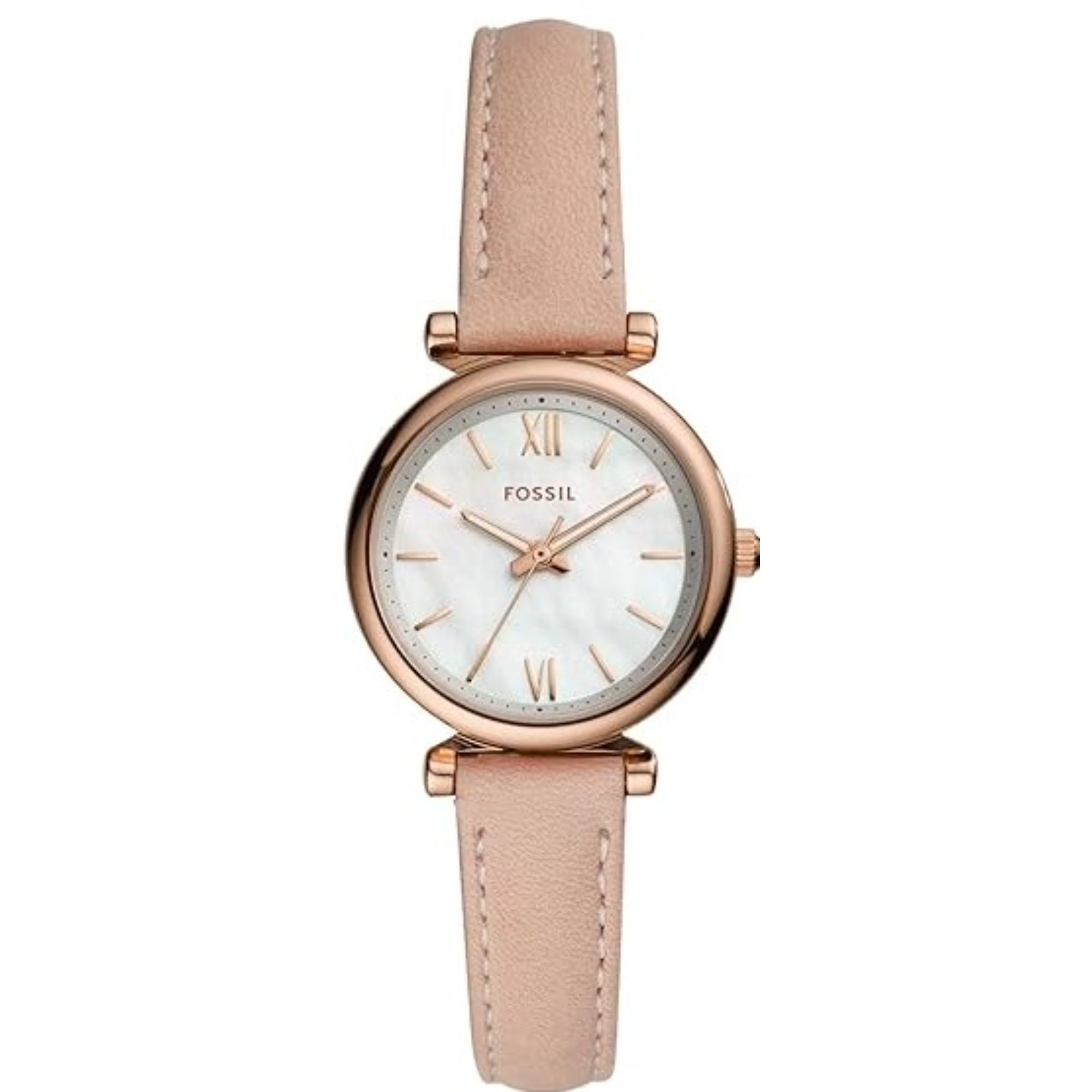 Fossil Carlie 28mm Weiß Muscheldial Leder Damen Quarz Uhr ES4699