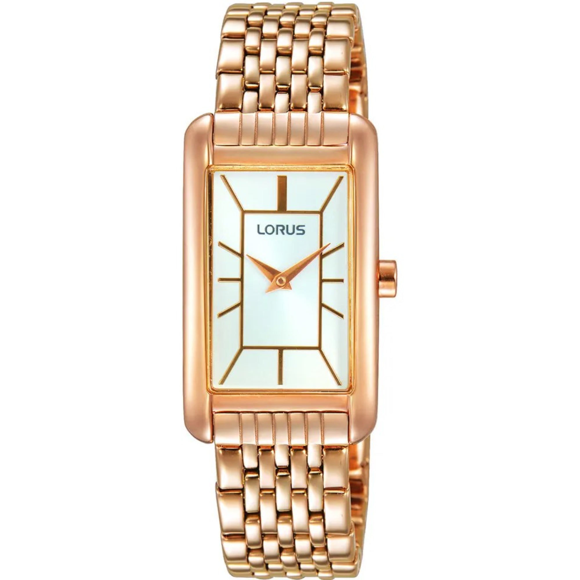 Lorus Dress Rose Gold Rectangle White Sunray Dial Watch RRW06FX9 - WatchNation