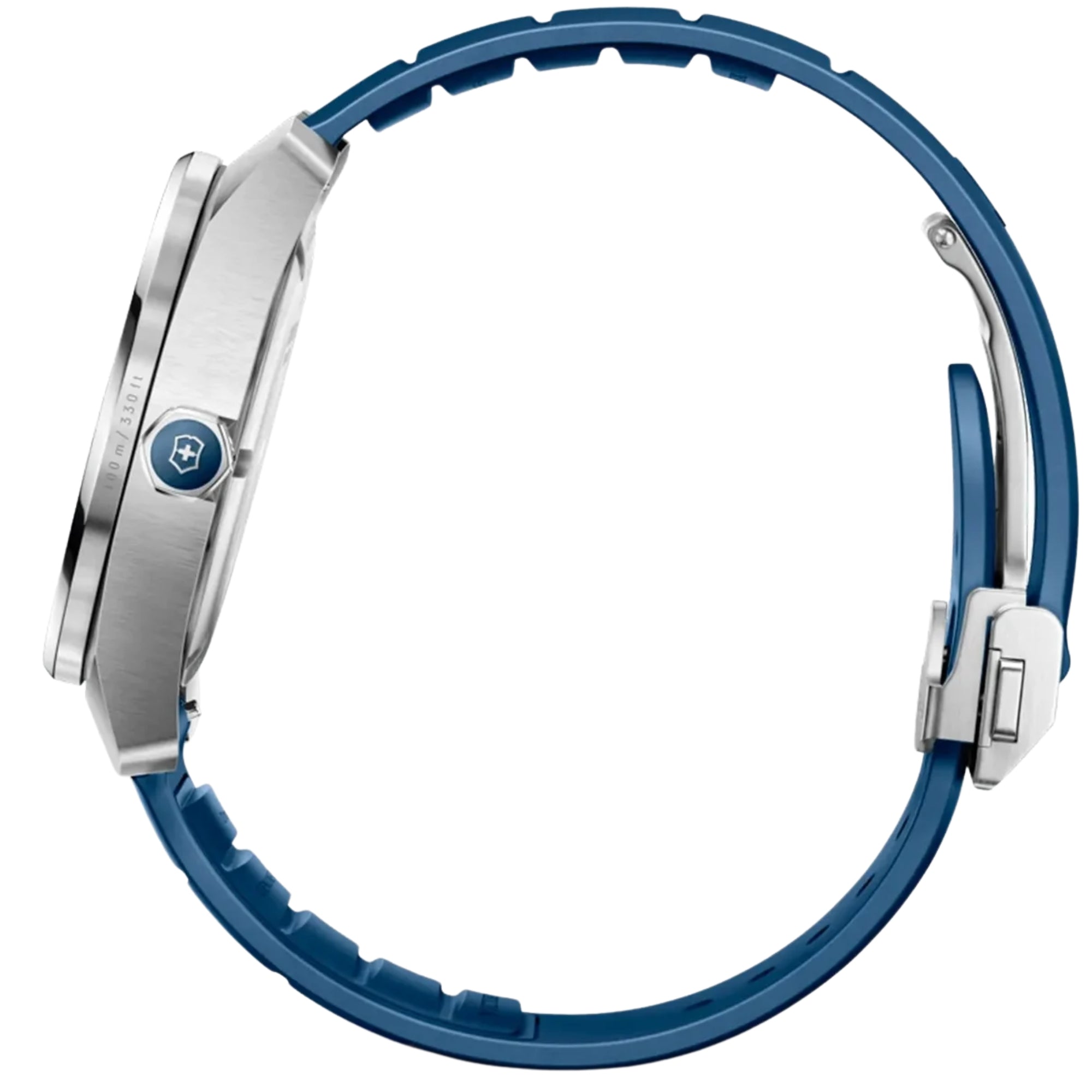 Victorinox 242053 blue rubber strap and deployant clasp detail side profile