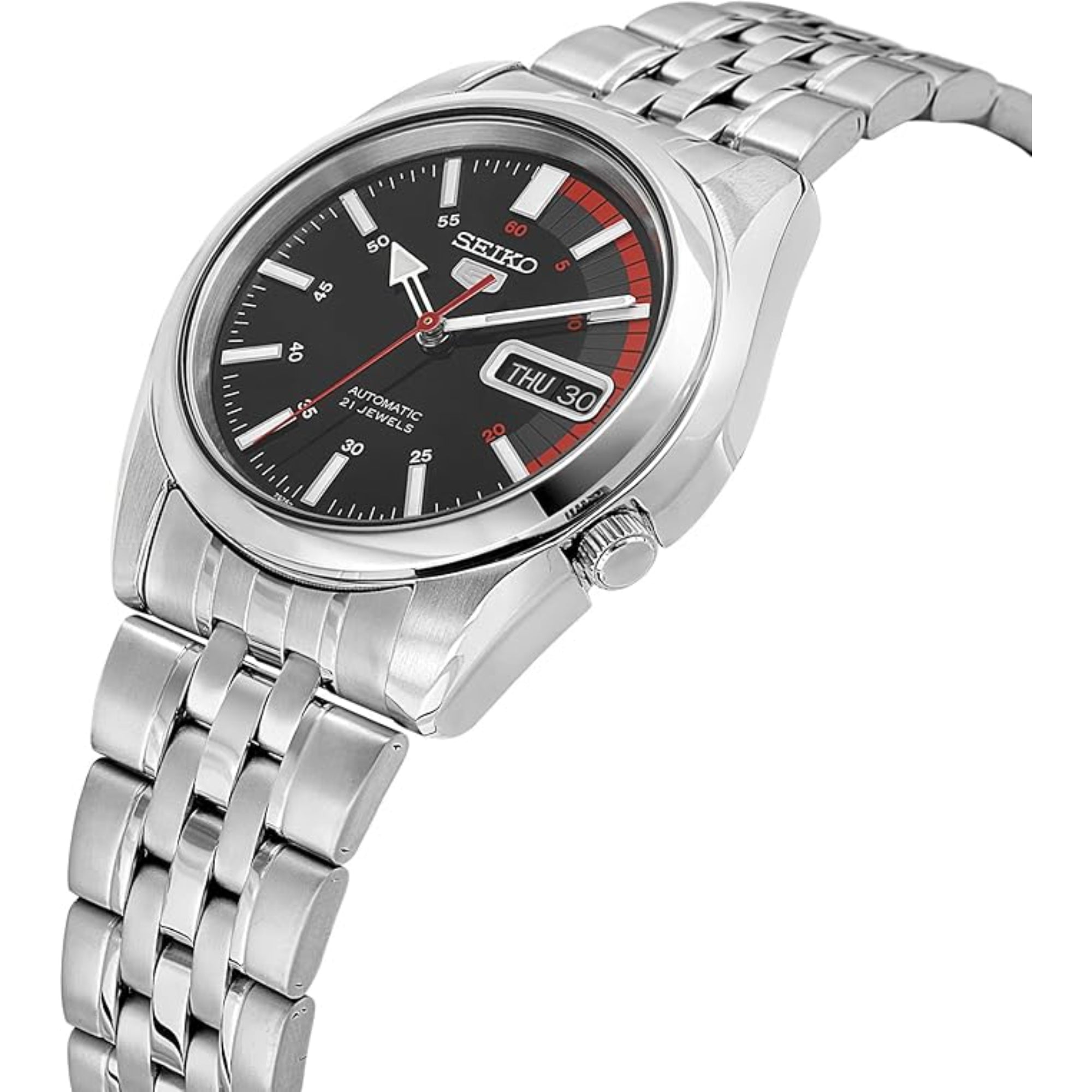 Seiko 5 Automatic Black Dial Steel Strap Men's Watch SNK375K1
