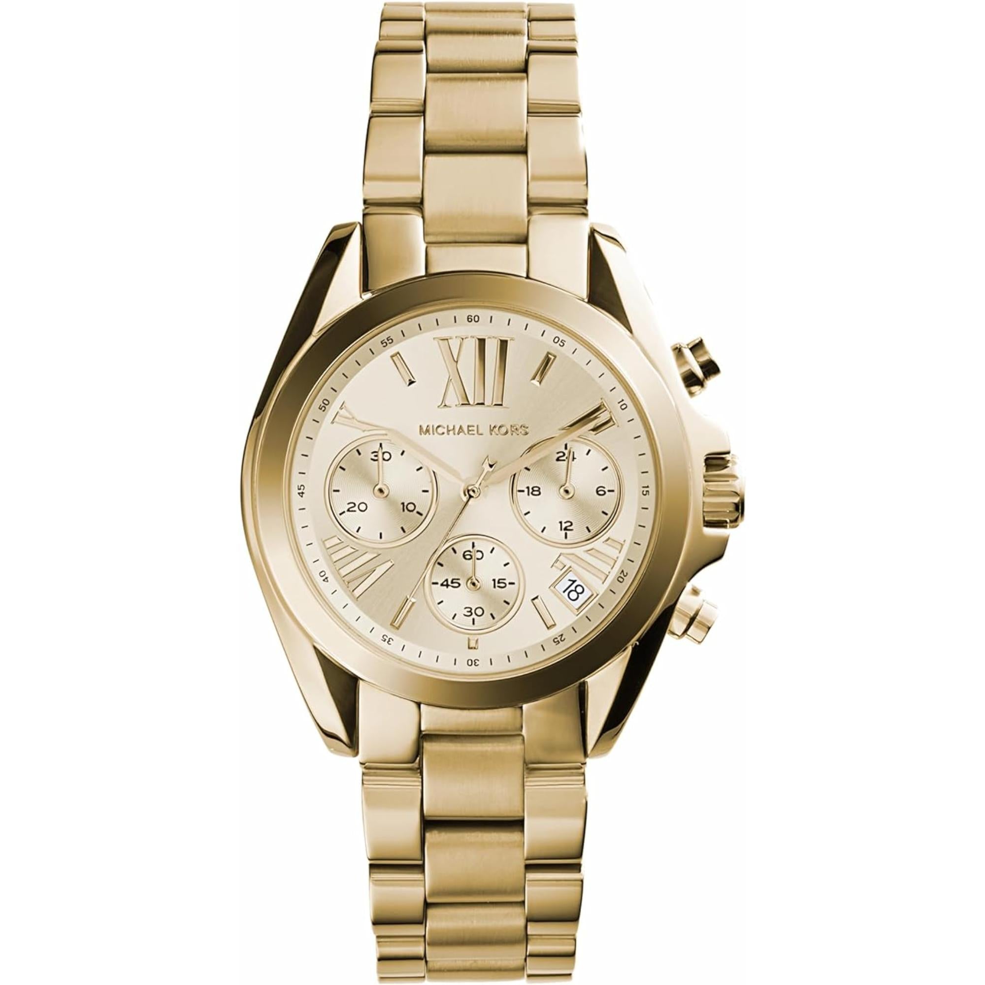 Michael Kors Mini Bradshaw Chronograph Gold Dial Steel Strap Women’s Watch MK5798