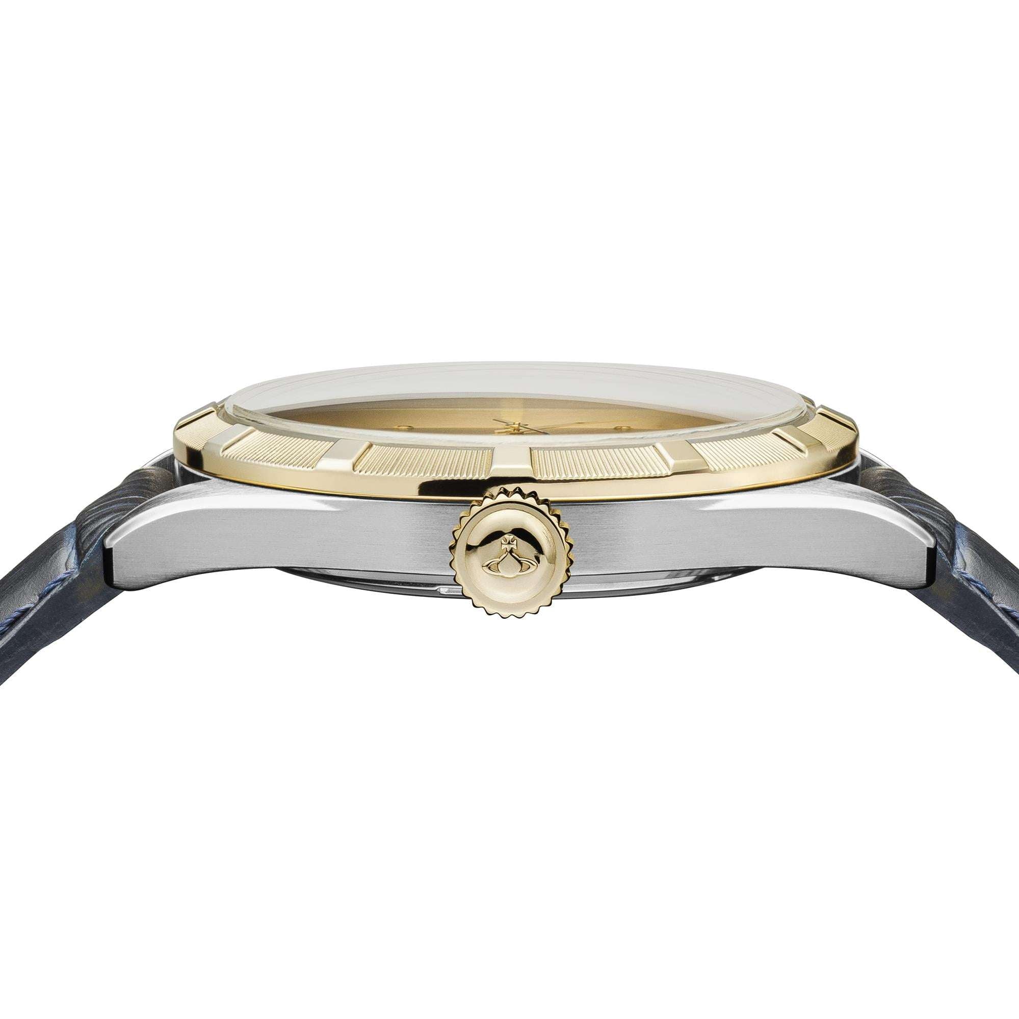 Vivienne Westwood Conduit Blaues Zifferblatt Blaues Lederarmband Herren Uhr VV192NVNV