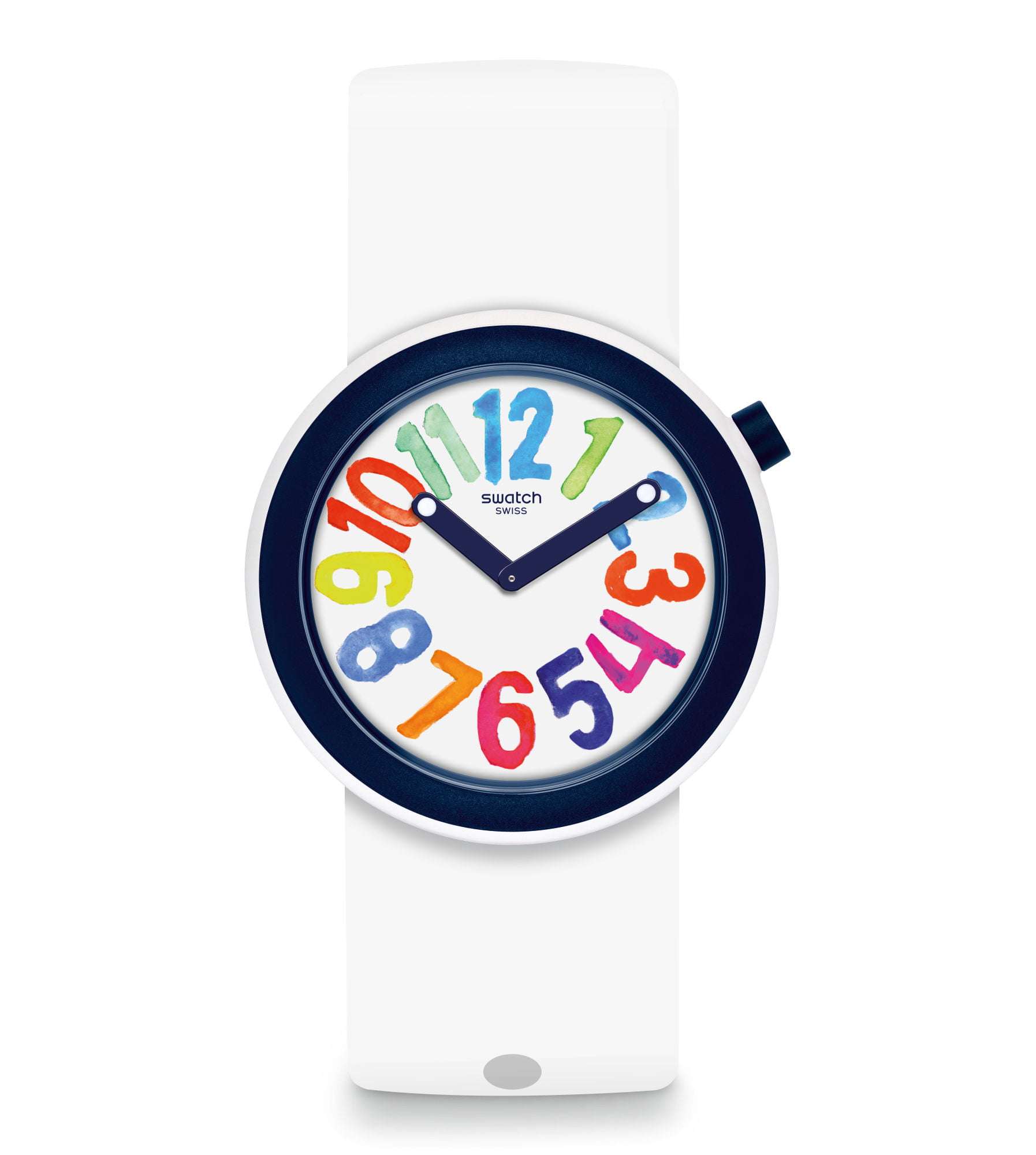 Swatch Popnumber Gehäuse Weißes Zifferblatt Uhr PNW107