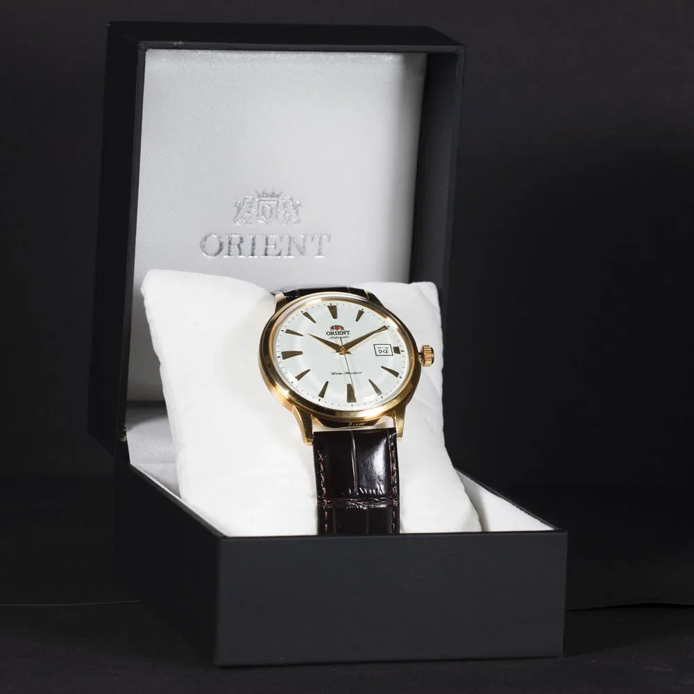 Orient Bambino 40.5mm Weißes Zifferblatt Leder Herren Automatik Uhr TAC00003W0