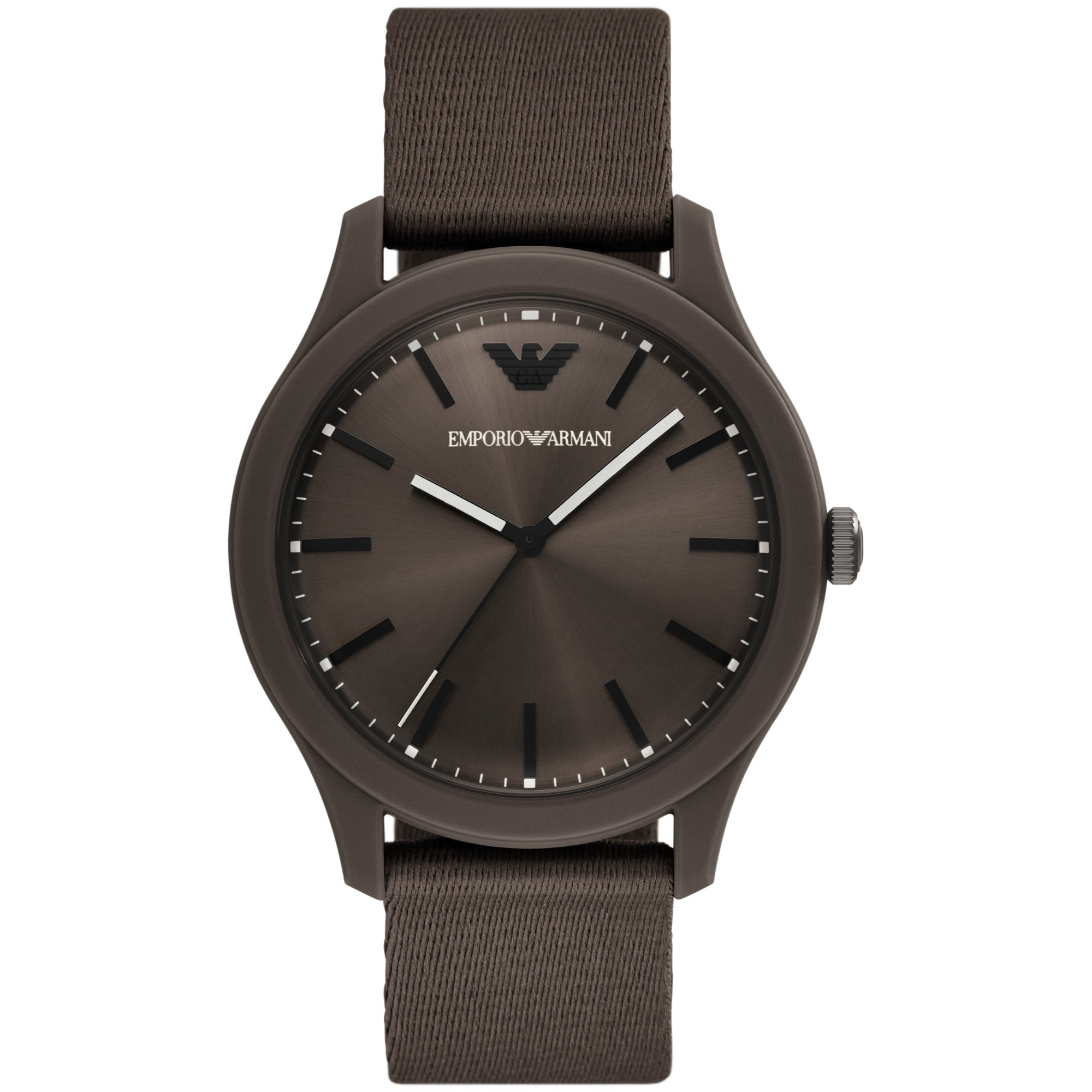 Emporio Armani Gianni T-Bar 45mm Brown Dial Fabric Mens Quartz Watch AR11655