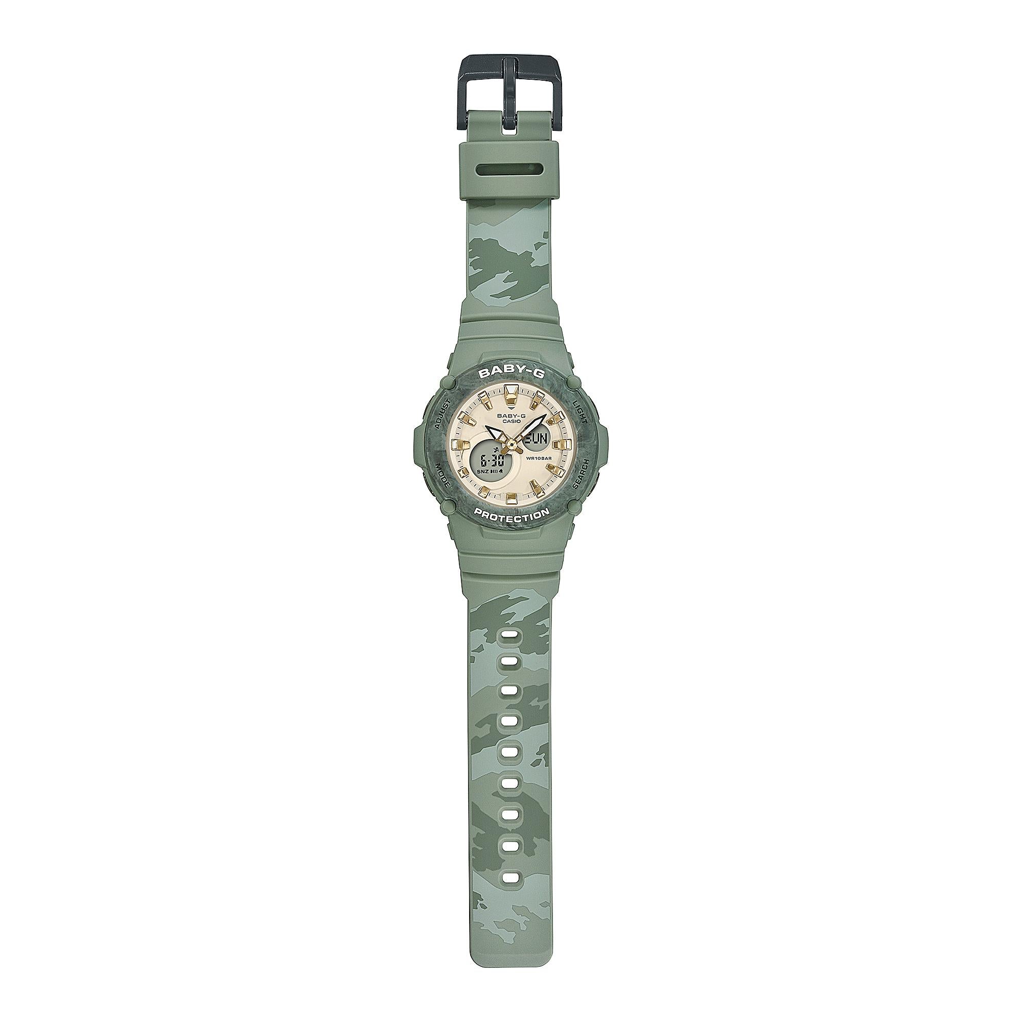 Casio Baby-G Quartz Cream Dial Green Resin Band Ladies Watch BGA-275M-3AER