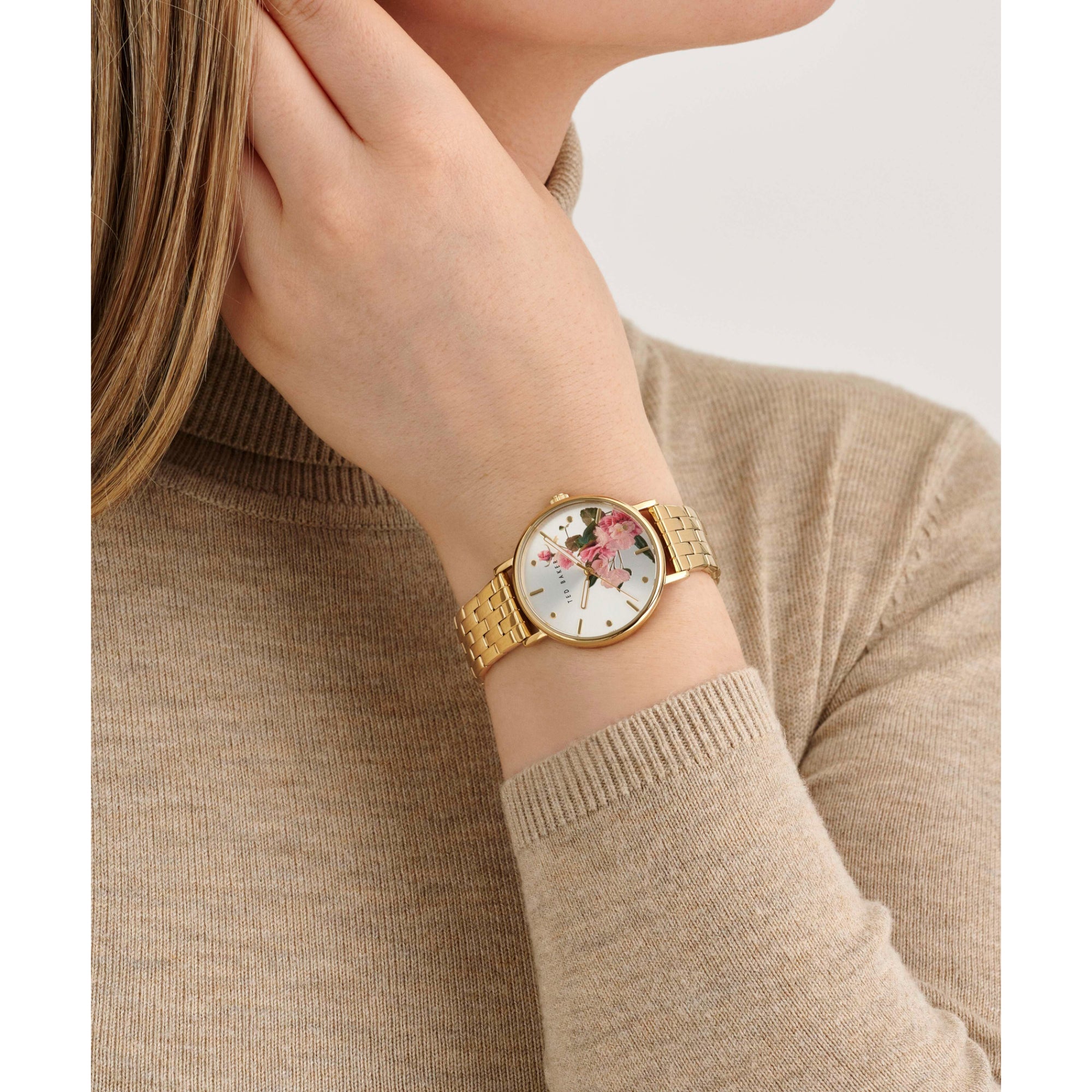 Ted Baker Damen Multifunktion Goldfarbene Edelstahl Silbernes Zifferblatt Uhr BKPPHF309