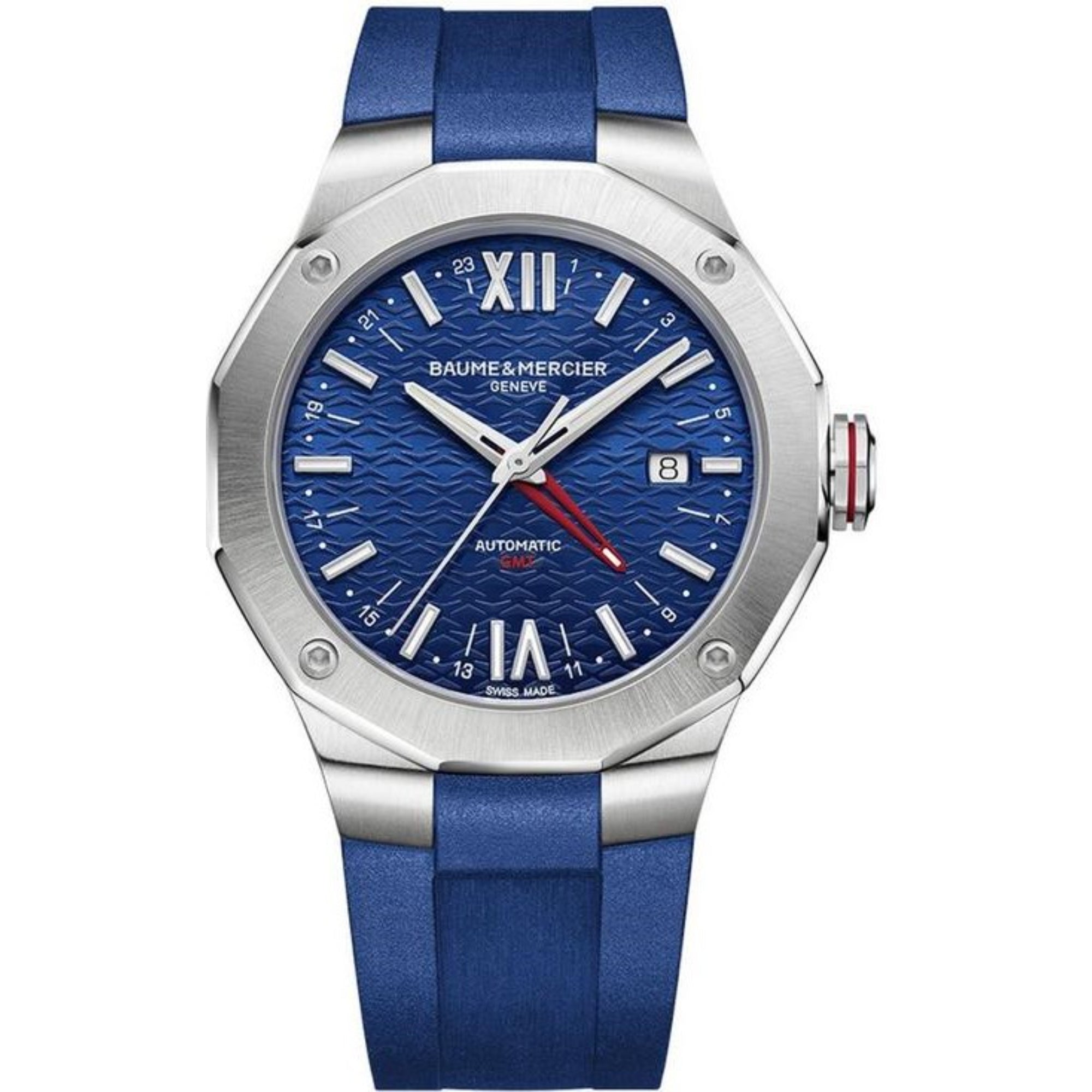 Baume & Mercier Riviera Swiss Made Automatic Blue GMT Dial Blue Rubber Strap Men's Watch BM0A10659
