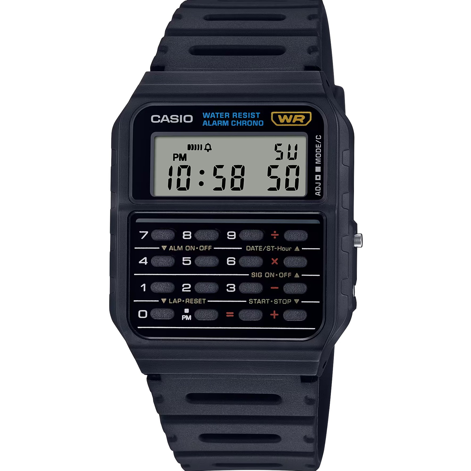 Casio Collection Taschenrechner Quarz Digital Schwarzes Harzarmband Uhr CA-53W-1ER