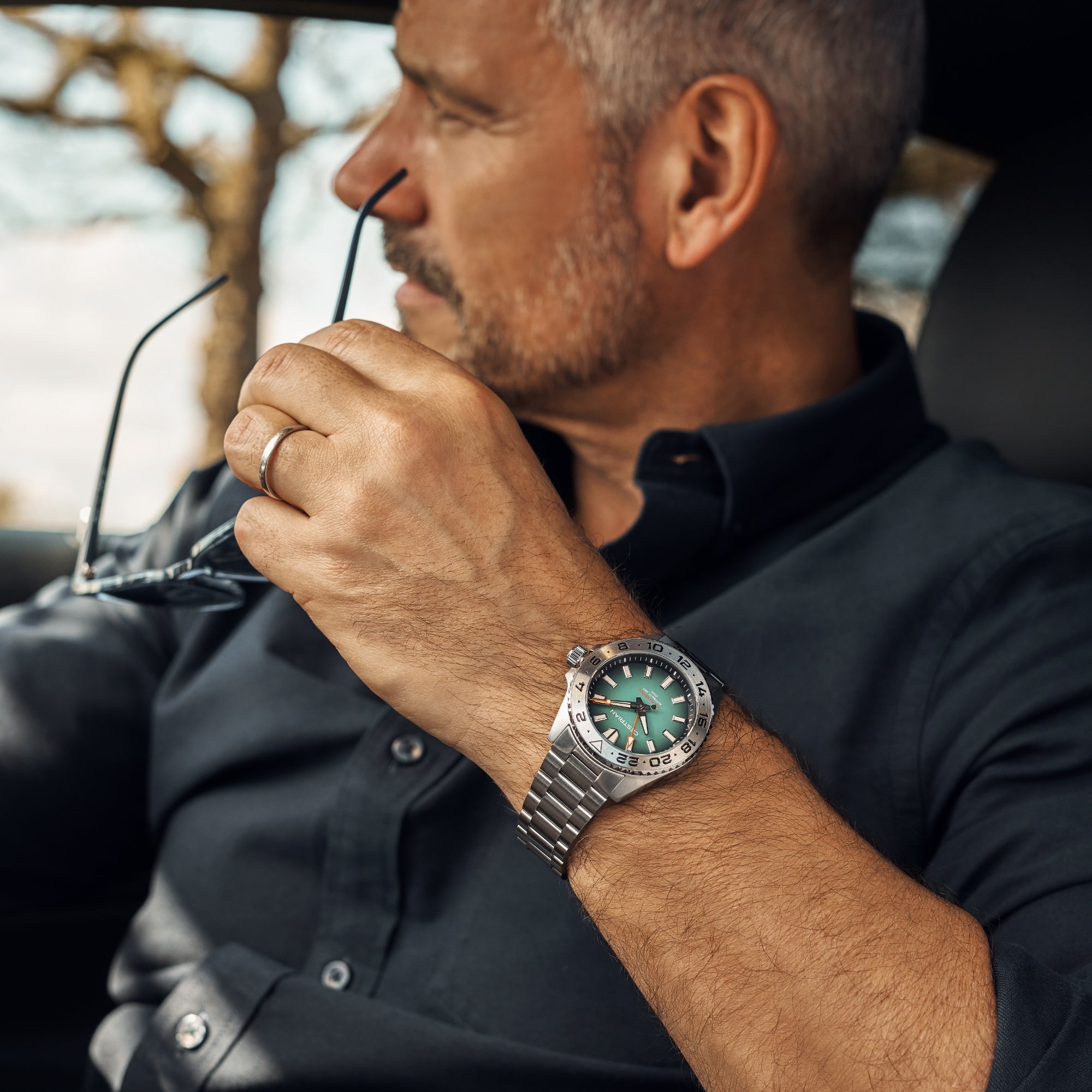 Cestrian Ocean Series Green Fumé Dial Steel Bracelet Automatic GMT Men's Watch CO-BGS001