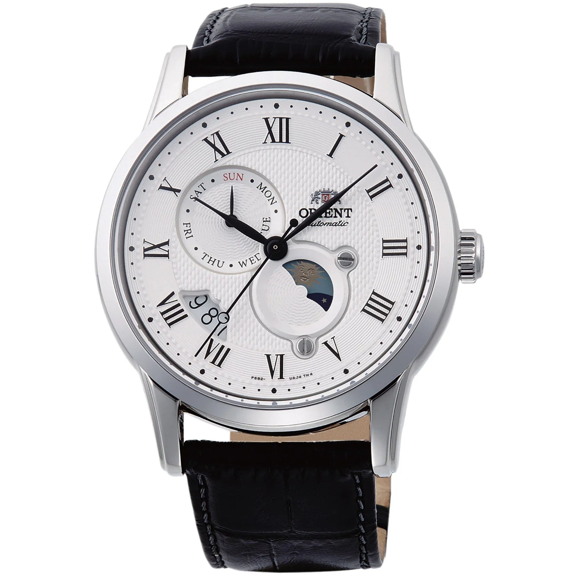 Orient Sun & Moon 42mm Weißes Zifferblatt Leder Herren Automatik Uhr RA-AK0008S30B