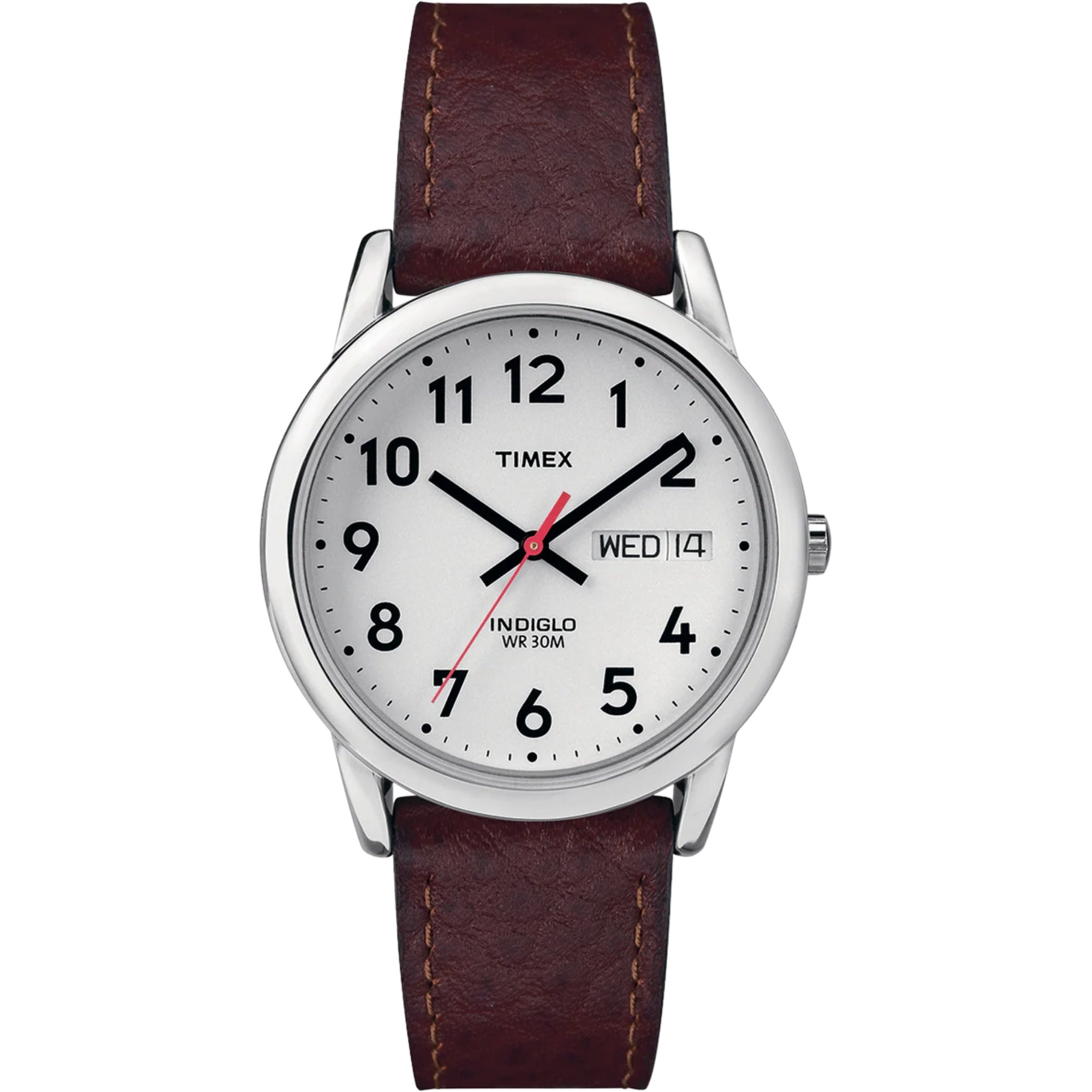 Timex Easy Reader 35mm white dial leather quartz watch T20041 front view