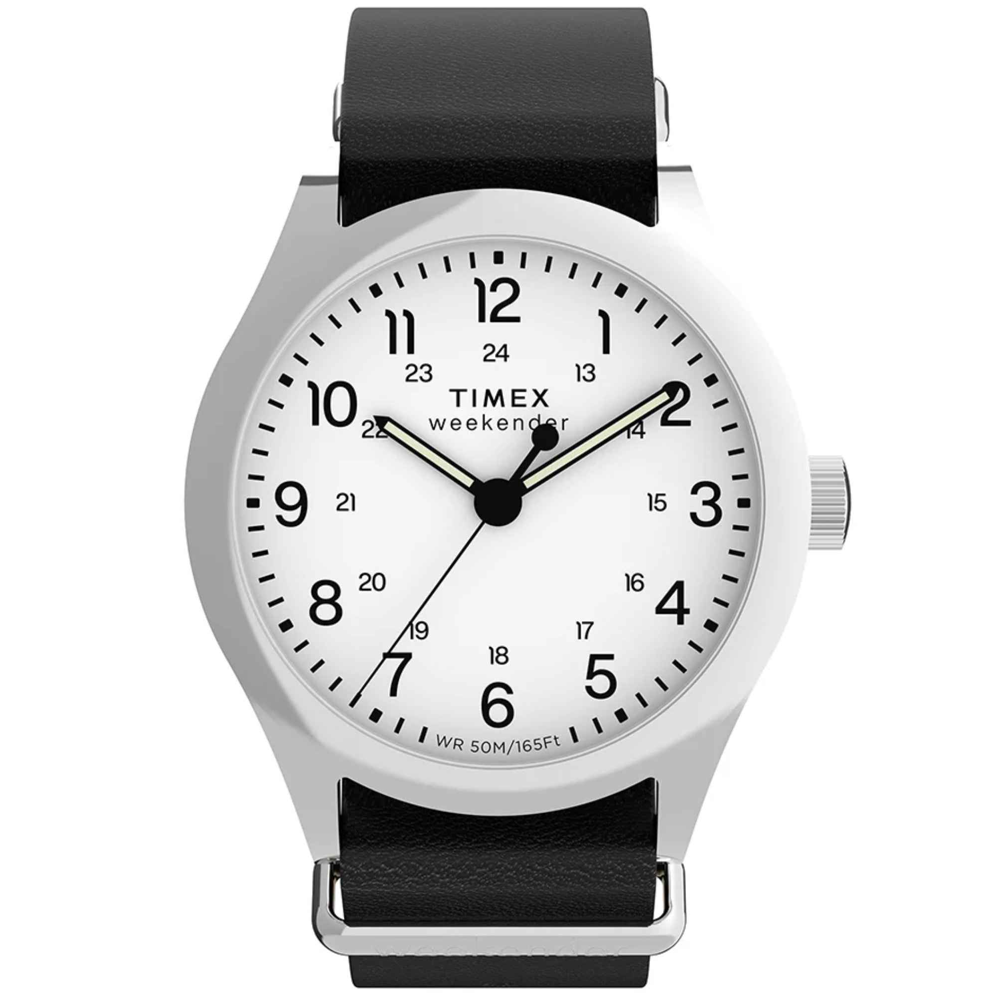 Timex Weekender 39mm Weißes Zifferblatt Leder Herren Quarz Uhr TW2Y35900