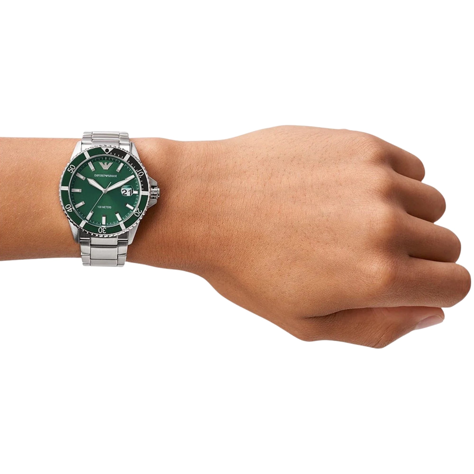 Emporio Armani Diver 42mm Green Dial Steel Mens Quartz Watch AR11338