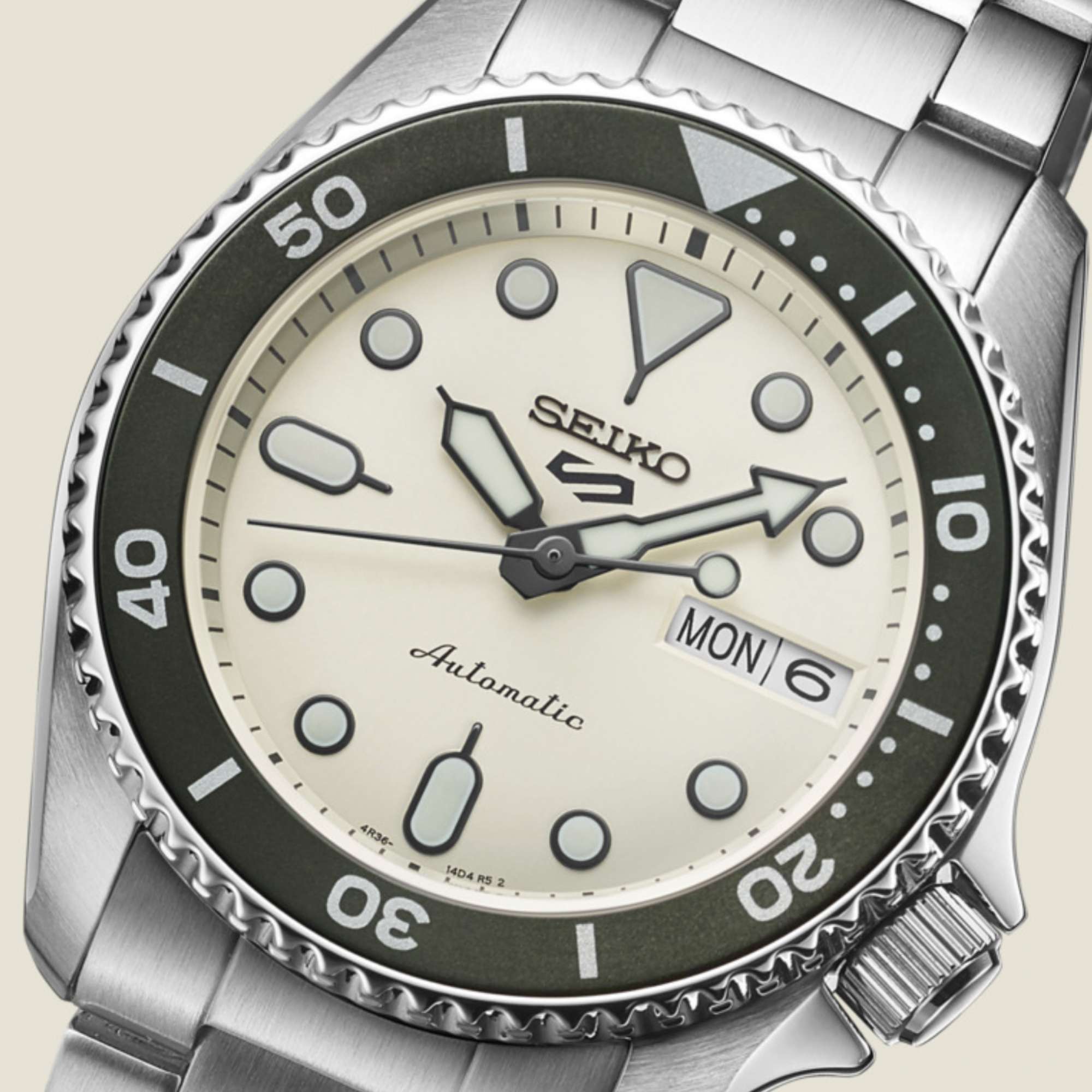 Seiko 5 Sports SKX "Midi" Reissue Cream Dial Steel Bracelet Watch SRPK31K1