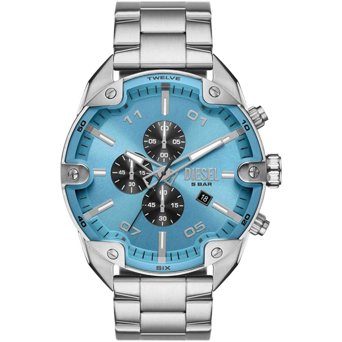 Diesel Spiked Chronograph Blue Dial Steel Strap Men’s Watch DZ4655