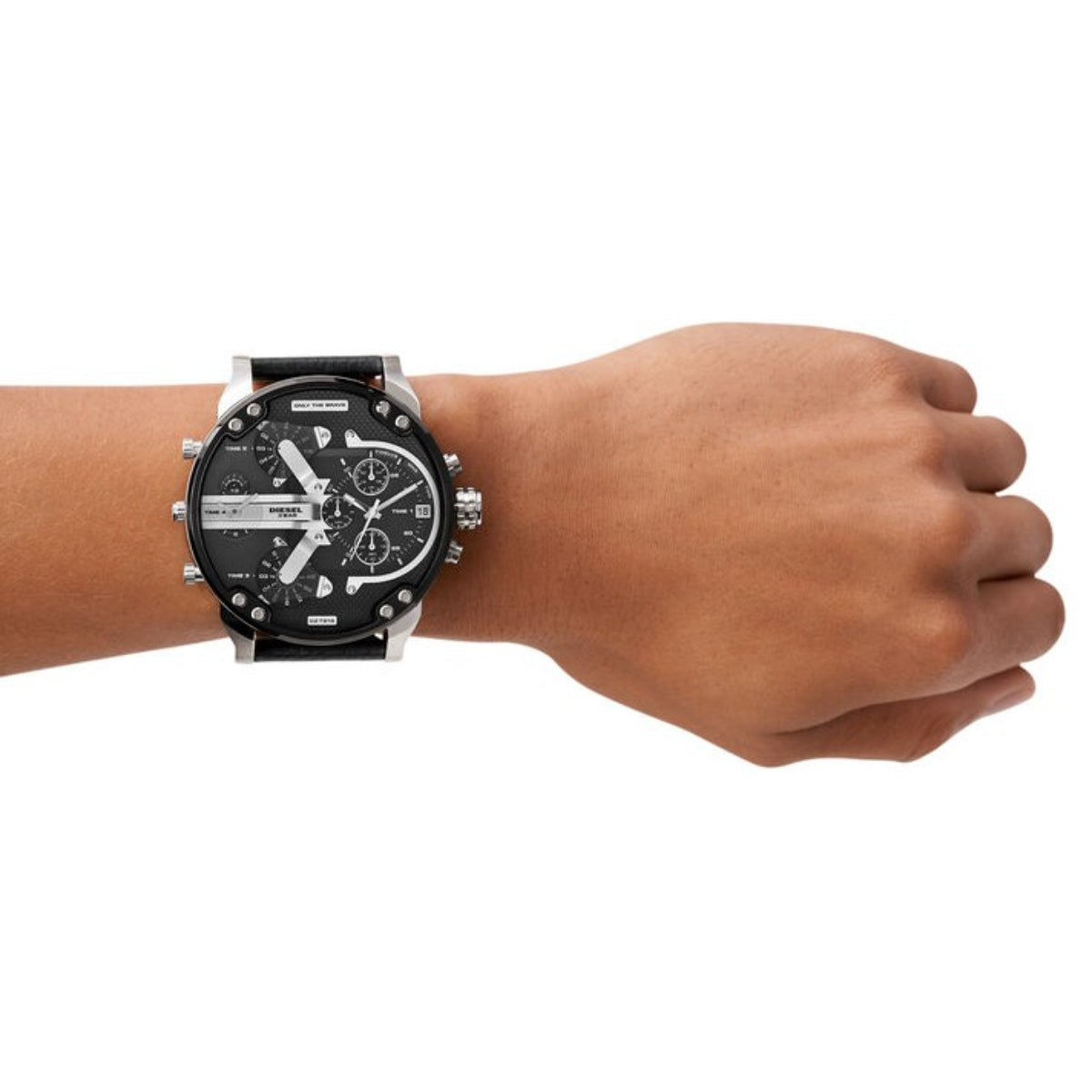 Diesel Mr. Daddy 57mm Chronograph Schwarzes Zifferblatt Leder Herren Quarzuhr DZ7313
