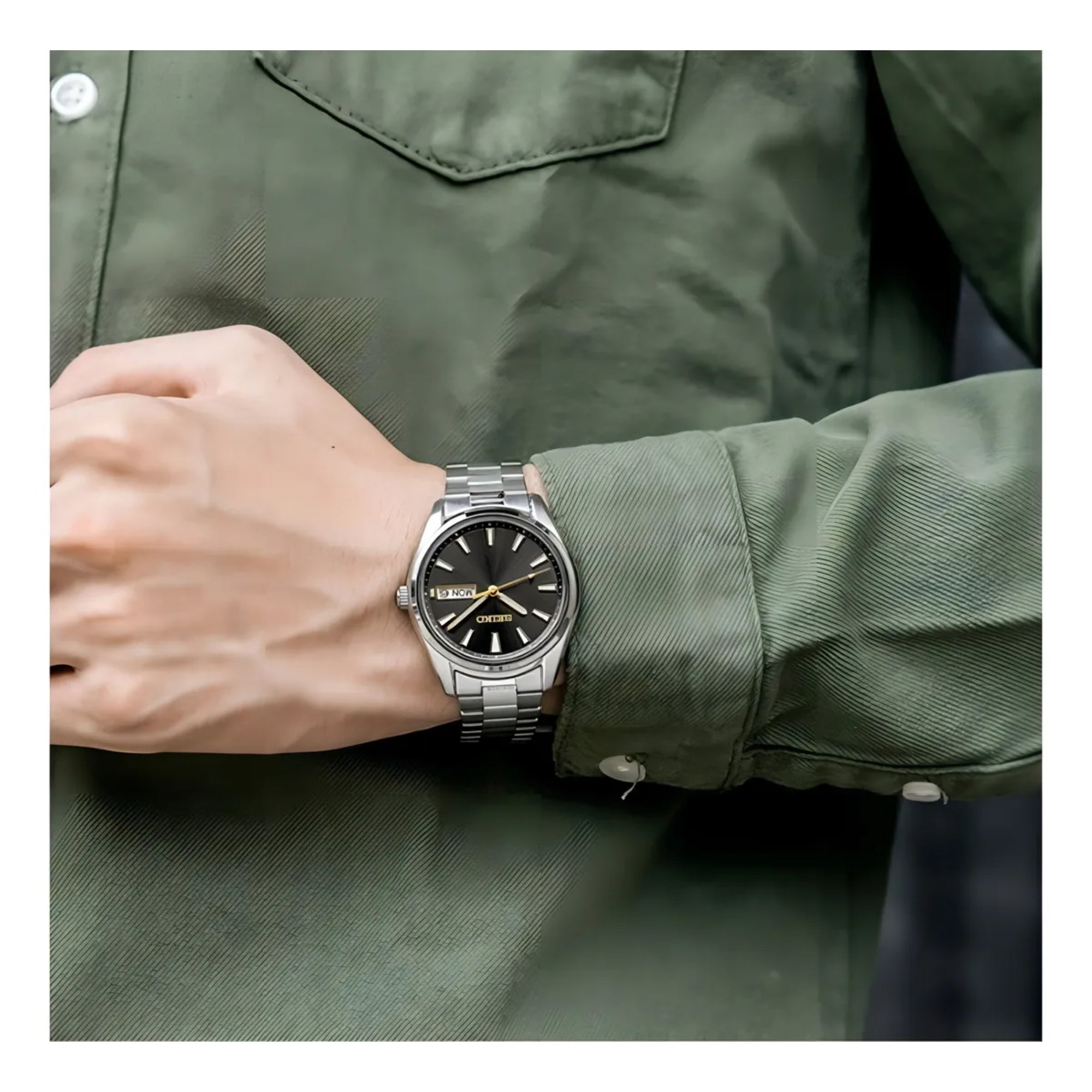 Seiko SUR343P1 stainless steel watch on wrist